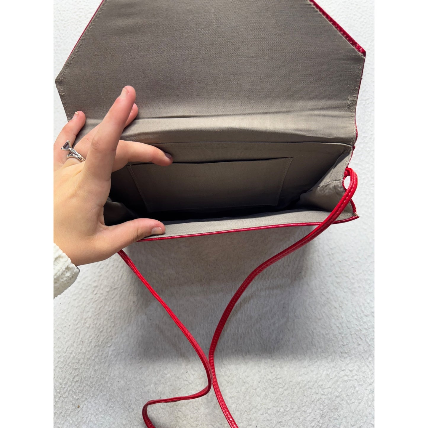 Red Faux Leather Envelope Clutch With Textured Finish & Strap 9" x 6.5" #9844