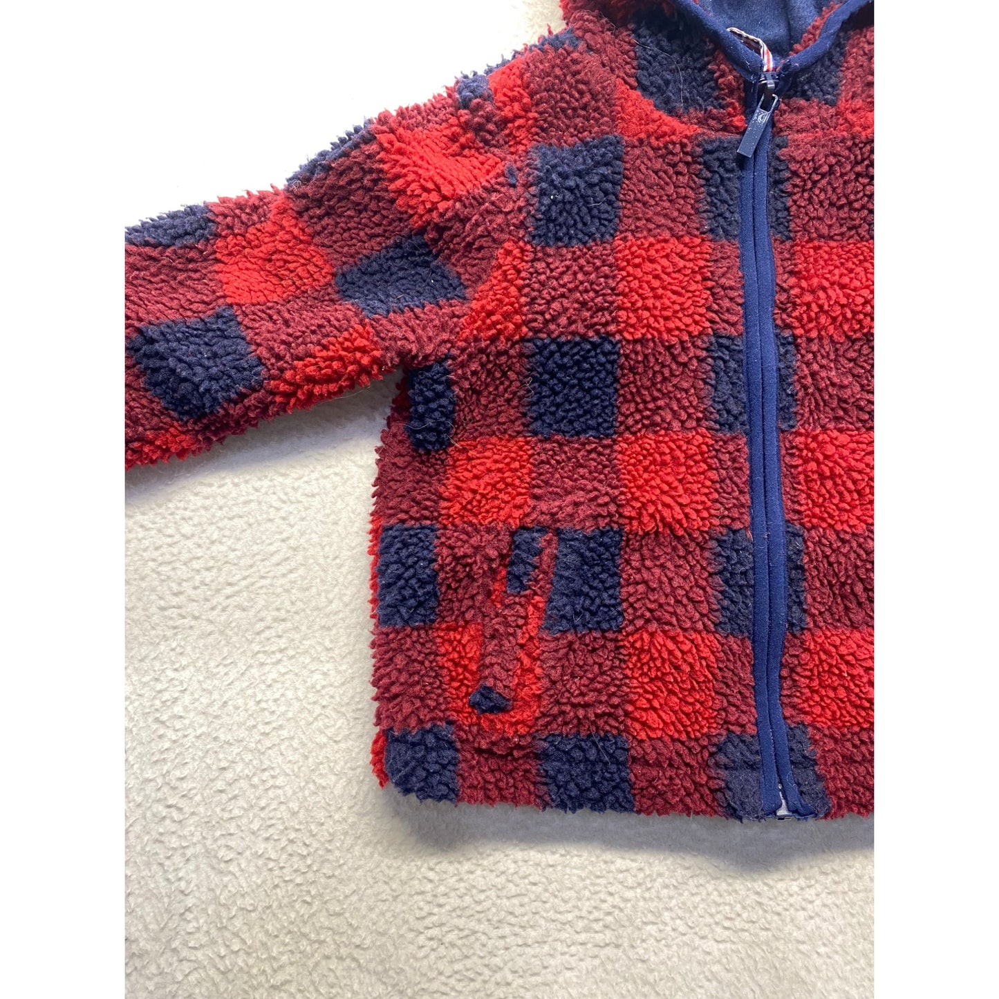 Ben Sherman Toddler Hooded Sherpa Jacket Red & Navy Plaid Polyester #7088