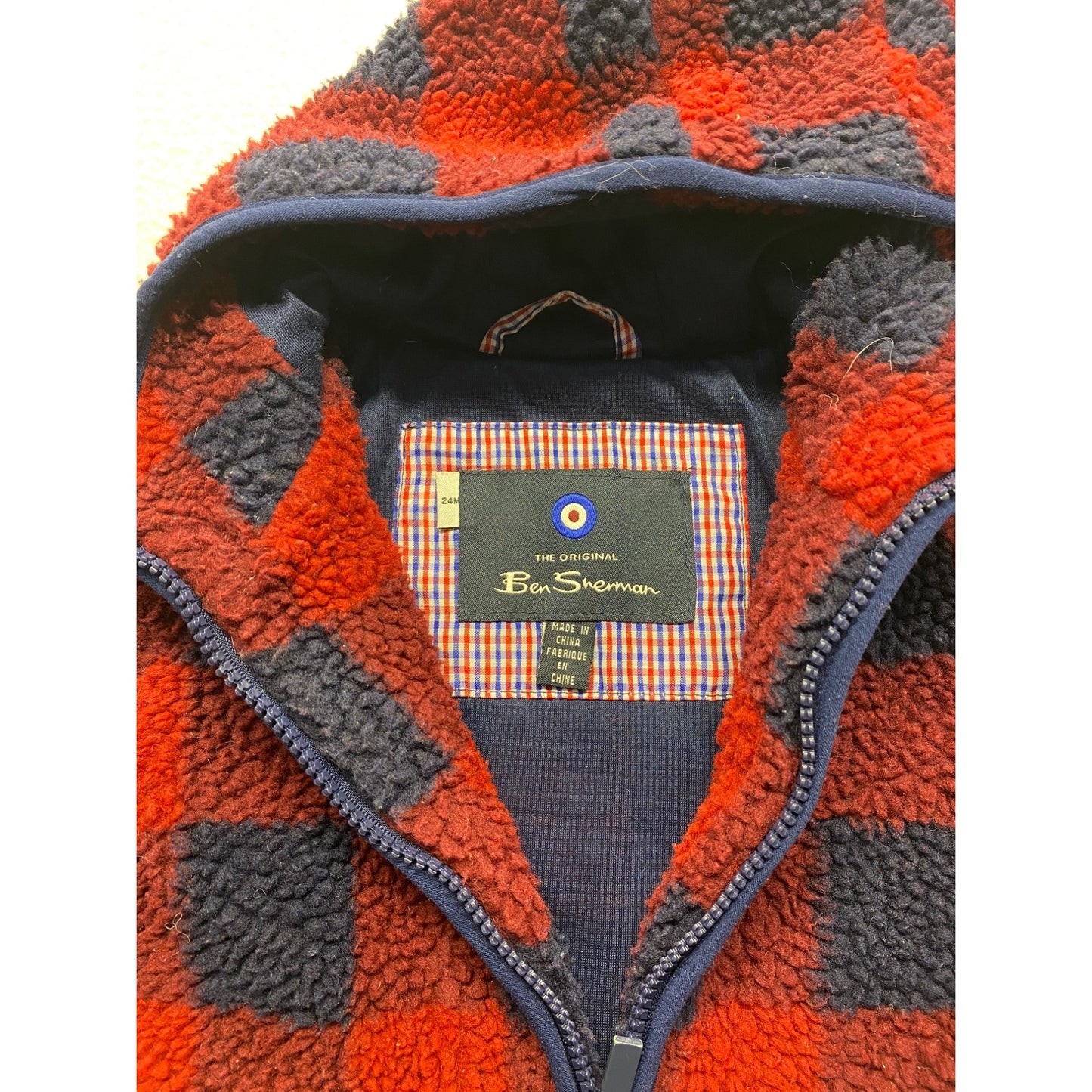 Ben Sherman Toddler Hooded Sherpa Jacket Red & Navy Plaid Polyester #7088