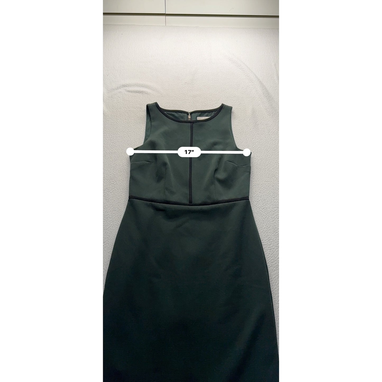 Loft Green Sheath Dress With Black Trim Size 8 Polyester Blend Knee Length #7790
