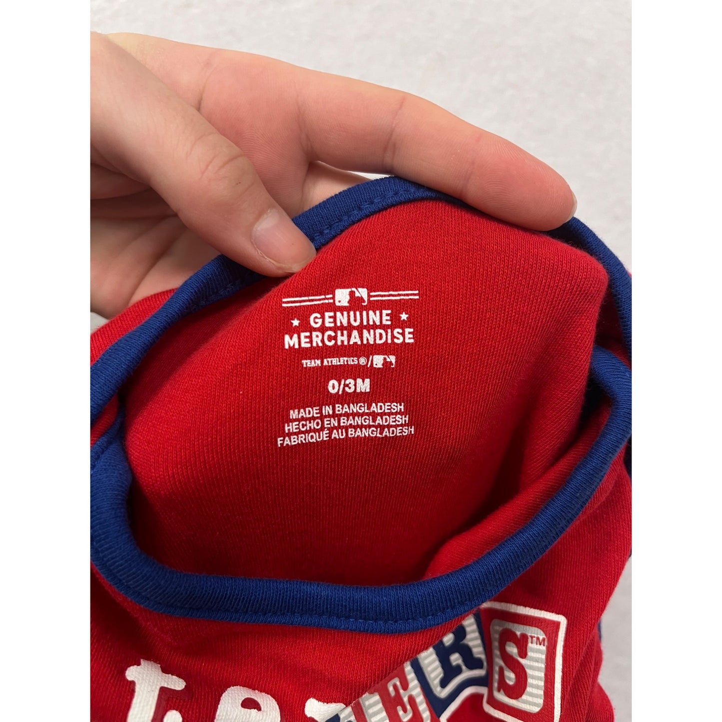 Texas Rangers Baby Bodysuit Red & Blue Short Sleeve 0/3M #6451