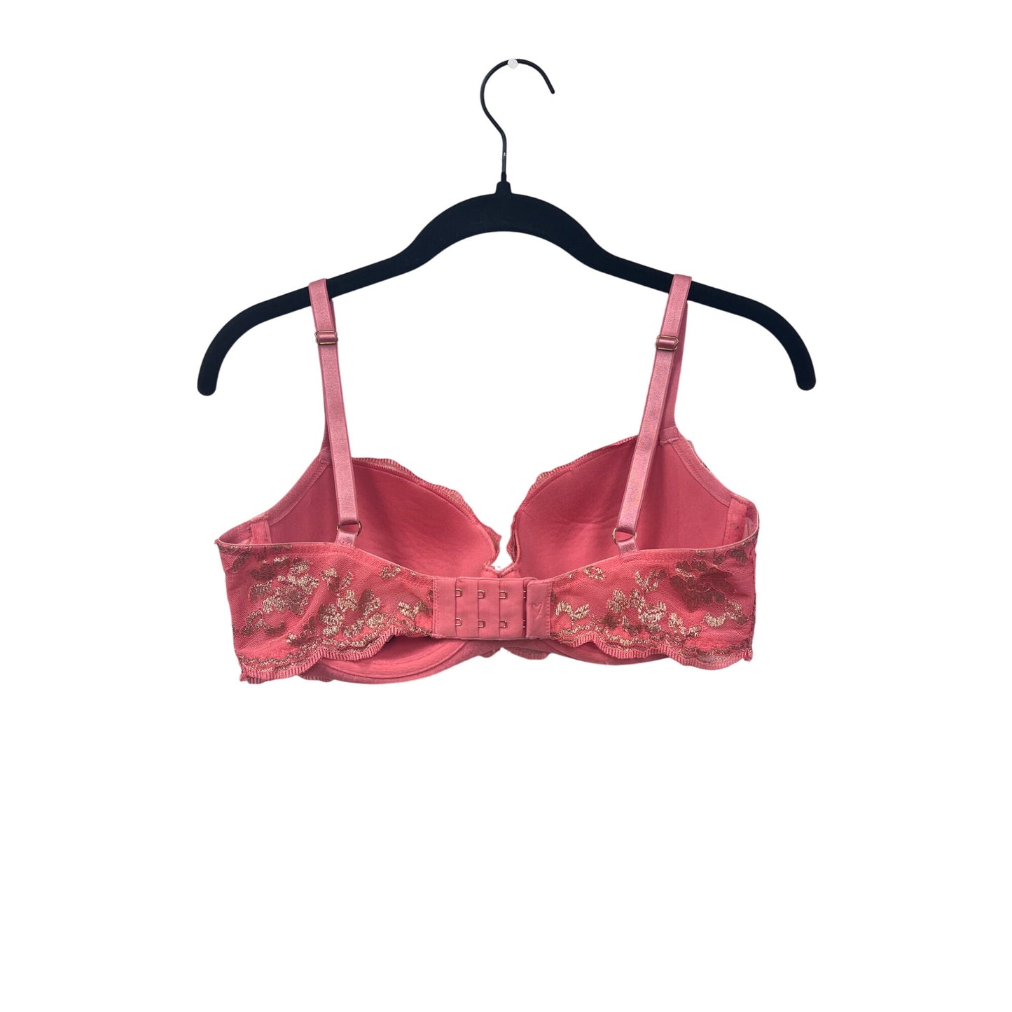 Victorias Secret 32DD Pink Floral Lace Underwire Bra With Metallic Accents Adjustable Straps Hook Closure #6831