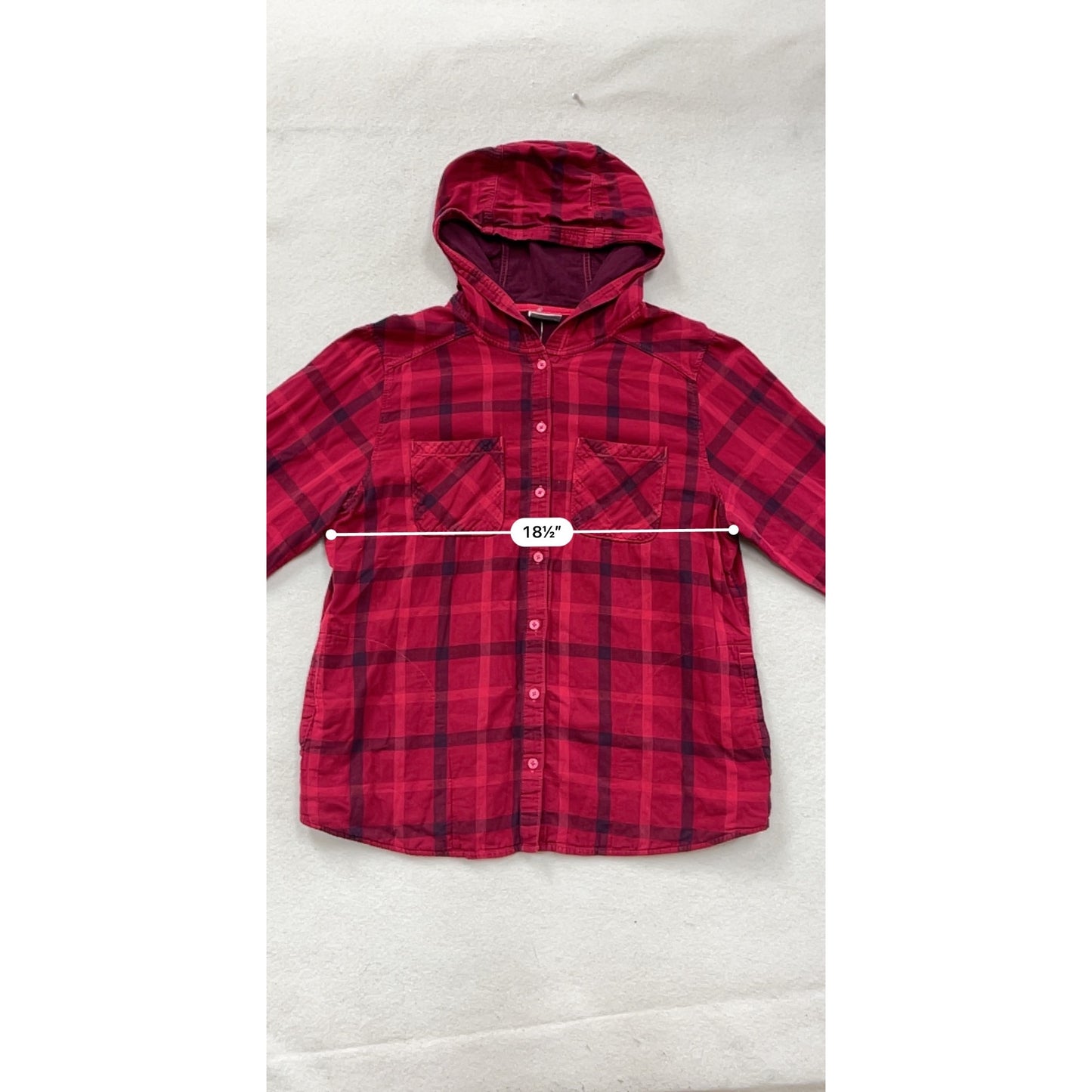 Columbia Red & Black Plaid Cotton Hooded Shirt Jacket XL #8911