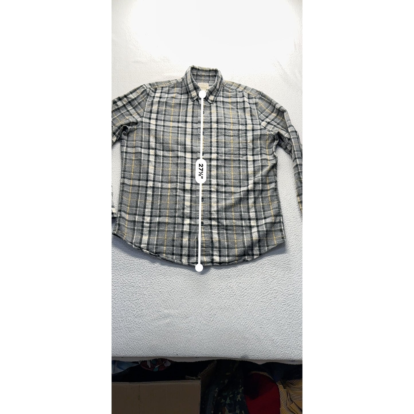 L.L.Bean Mens Gray & Yellow Plaid Long-Sleeve Button-Up Shirt Lg #7780