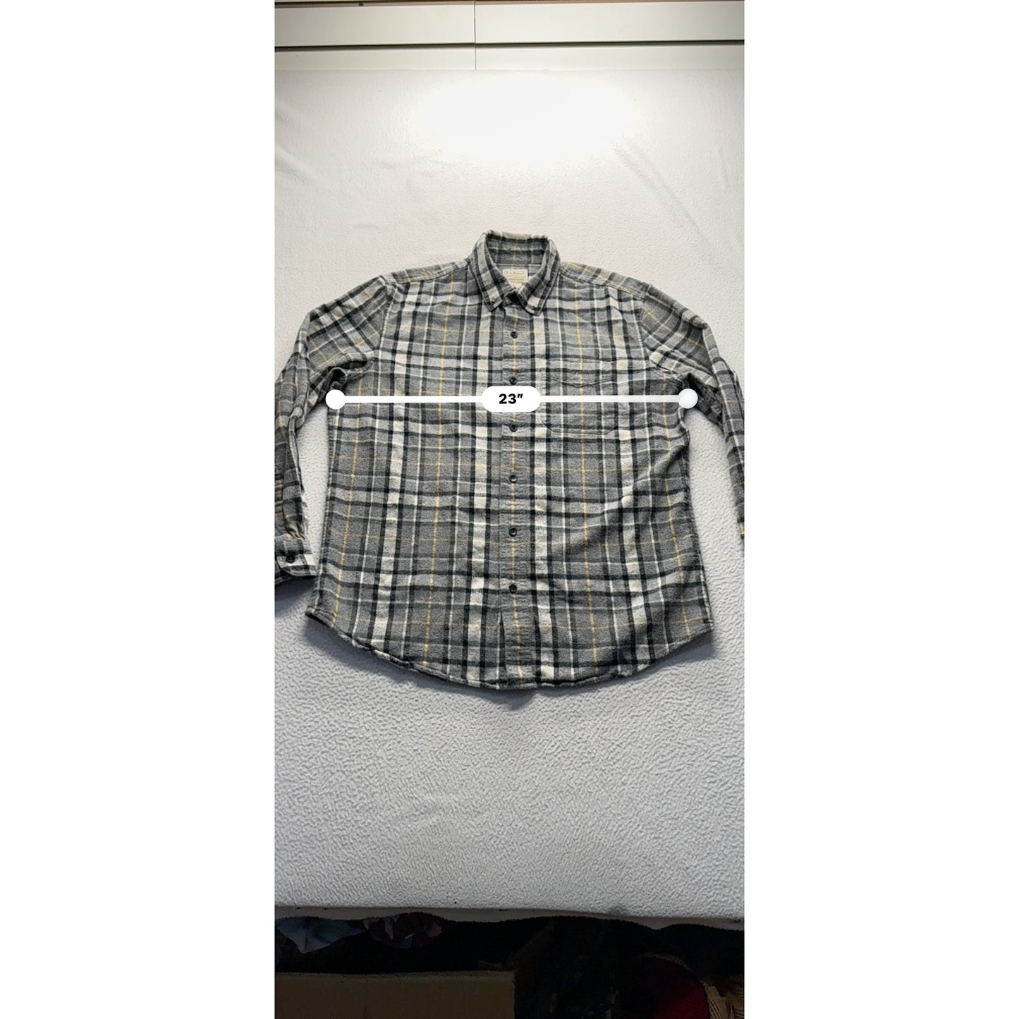 L.L.Bean Mens Gray & Yellow Plaid Long-Sleeve Button-Up Shirt Lg #7780