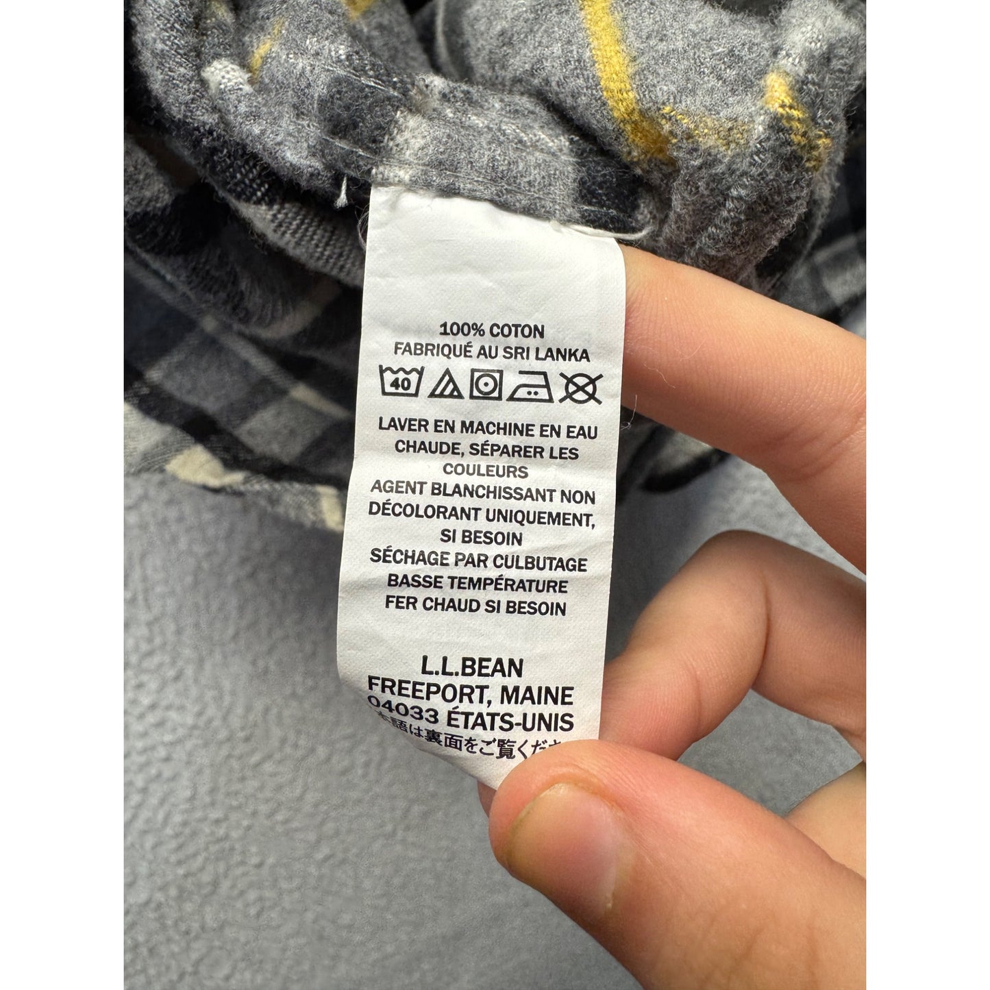 L.L.Bean Mens Gray & Yellow Plaid Long-Sleeve Button-Up Shirt Lg #7780