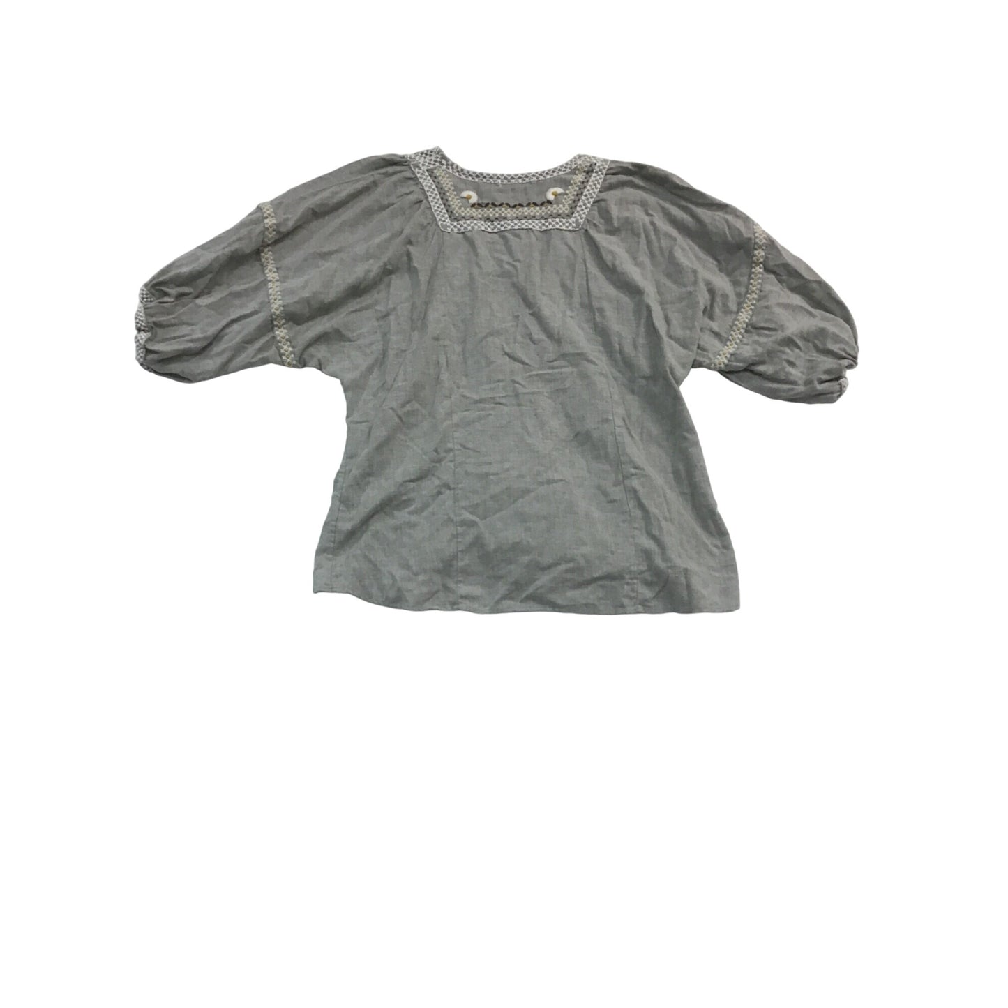 Bubble sleeve embroidered top