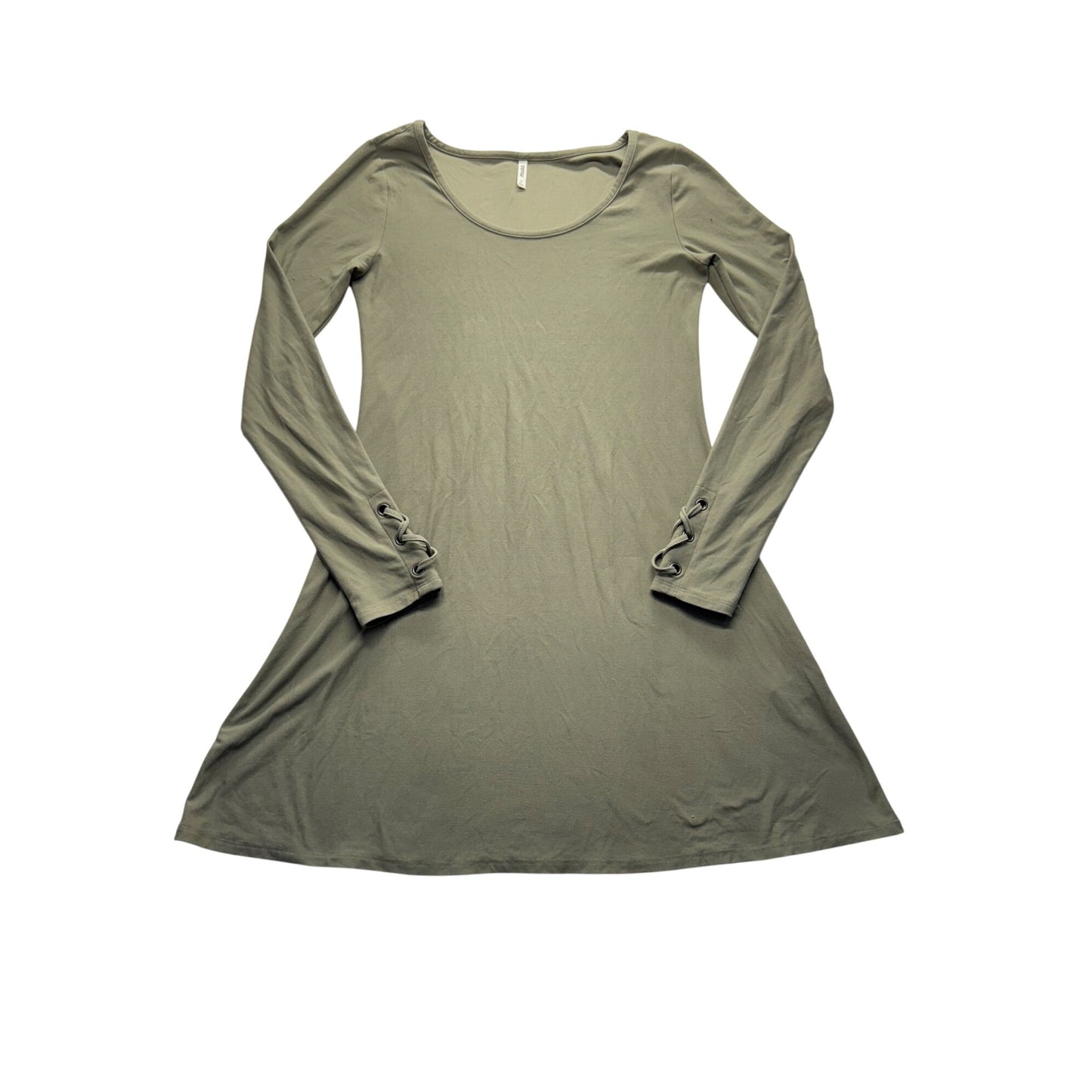 Olive Green Long Sleeve Dress With Lace-Up Cuff Detail By Mudd #7753