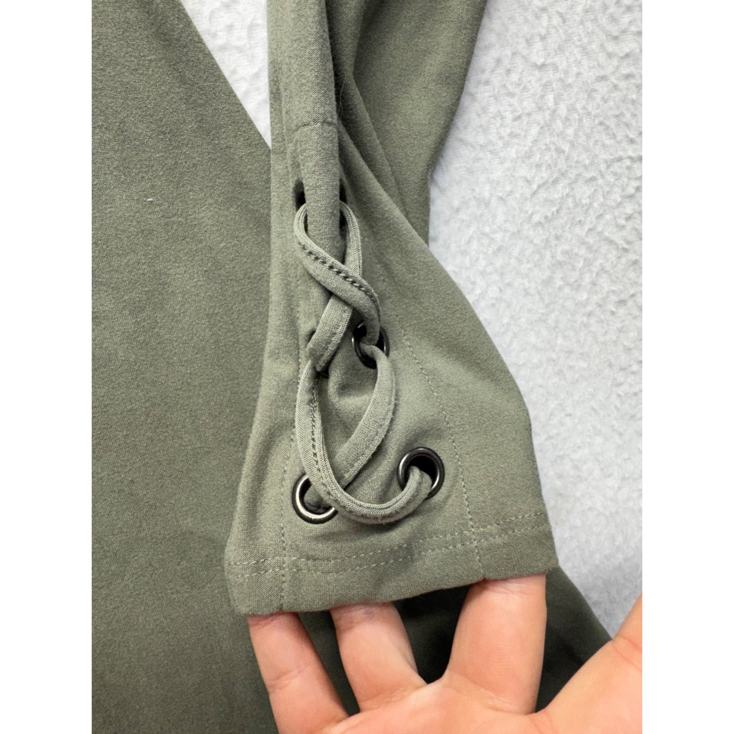 Olive Green Long Sleeve Dress With Lace-Up Cuff Detail By Mudd #7753