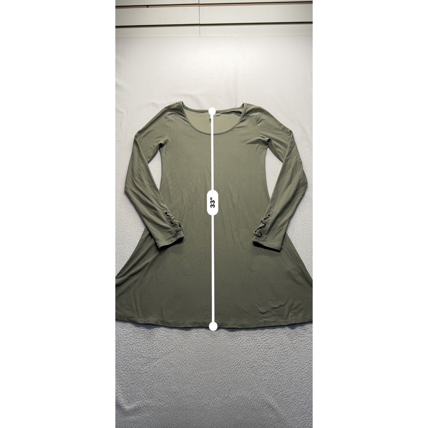 Olive Green Long Sleeve Dress With Lace-Up Cuff Detail By Mudd #7753