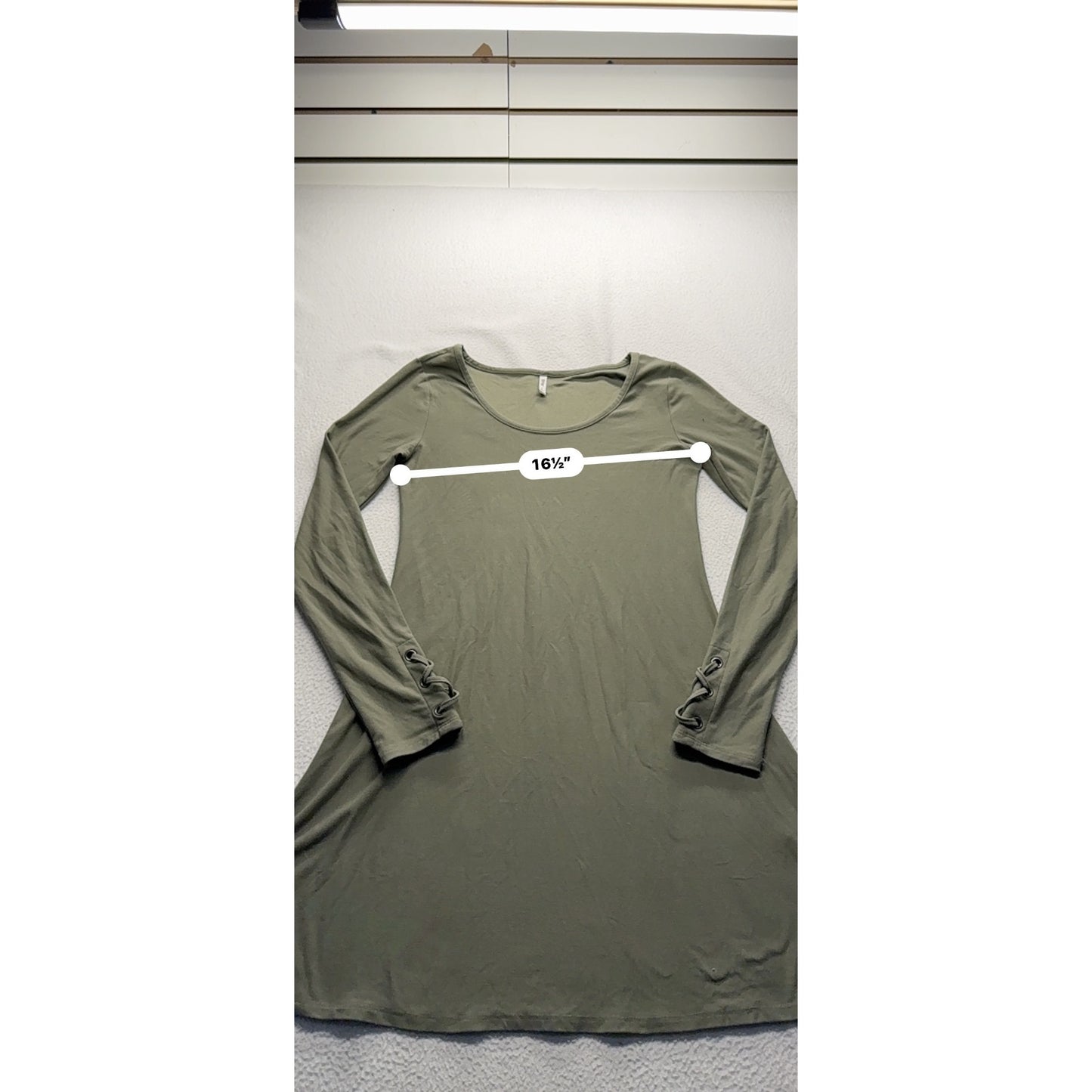 Olive Green Long Sleeve Dress With Lace-Up Cuff Detail By Mudd #7753