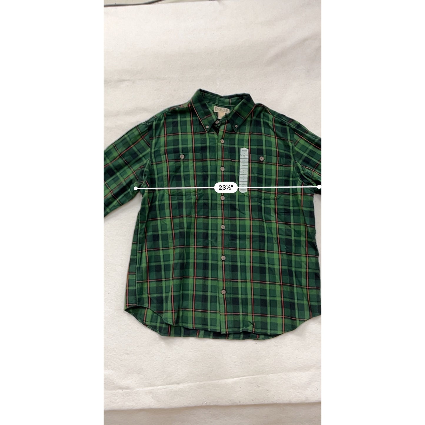 2XL Duluth Trading Co. Green/Black/Red Plaid Button-Down Shirt #8777