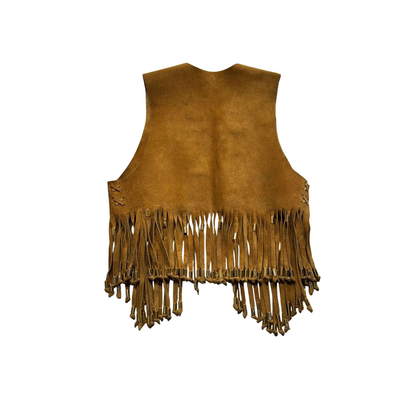 Vintage Style Western Brown Suede Fringe Vest With Beads #9026