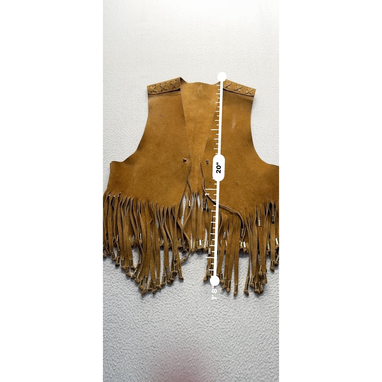 Vintage Style Western Brown Suede Fringe Vest With Beads #9026