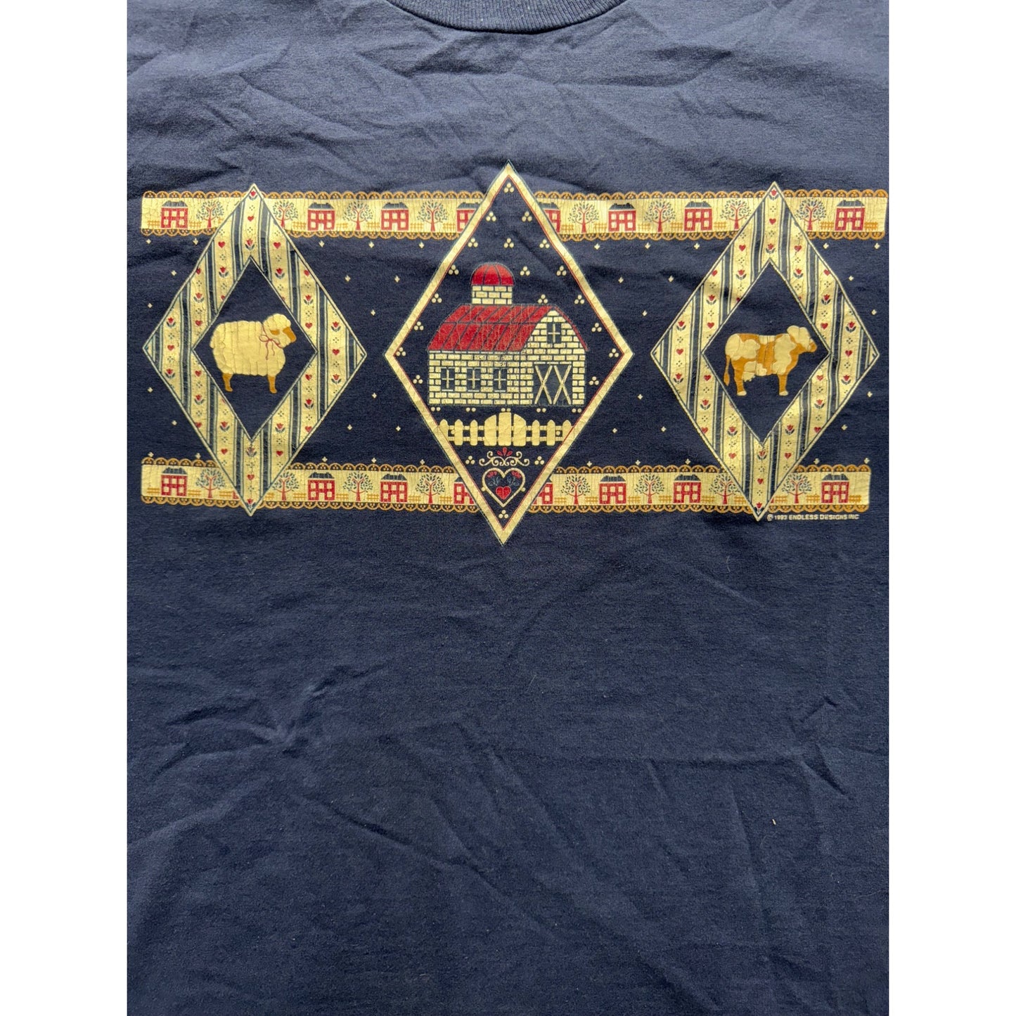 Vintage Jerzees Blue T-Shirt XL Barn & Sheep Graphic USA Made #7973
