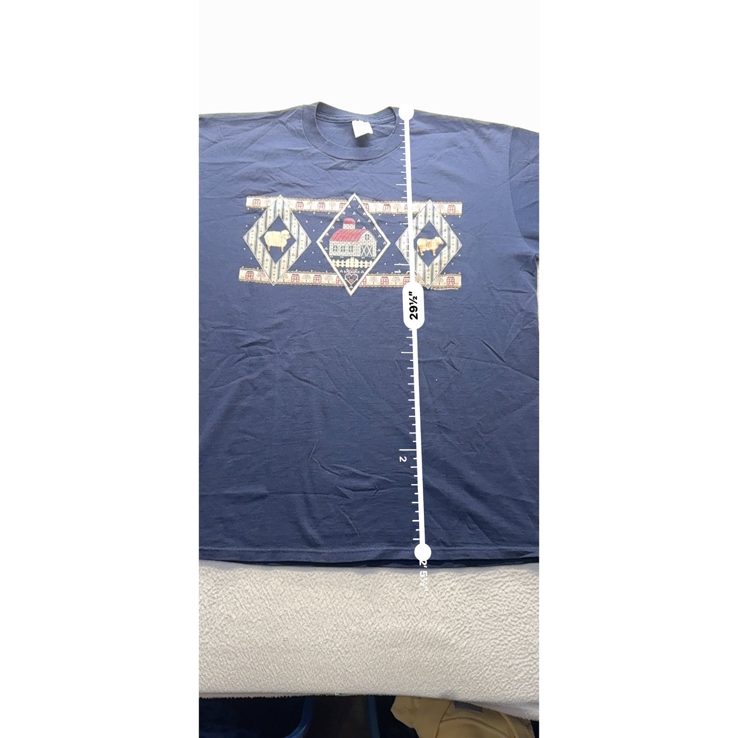 Vintage Jerzees Blue T-Shirt XL Barn & Sheep Graphic USA Made #7973