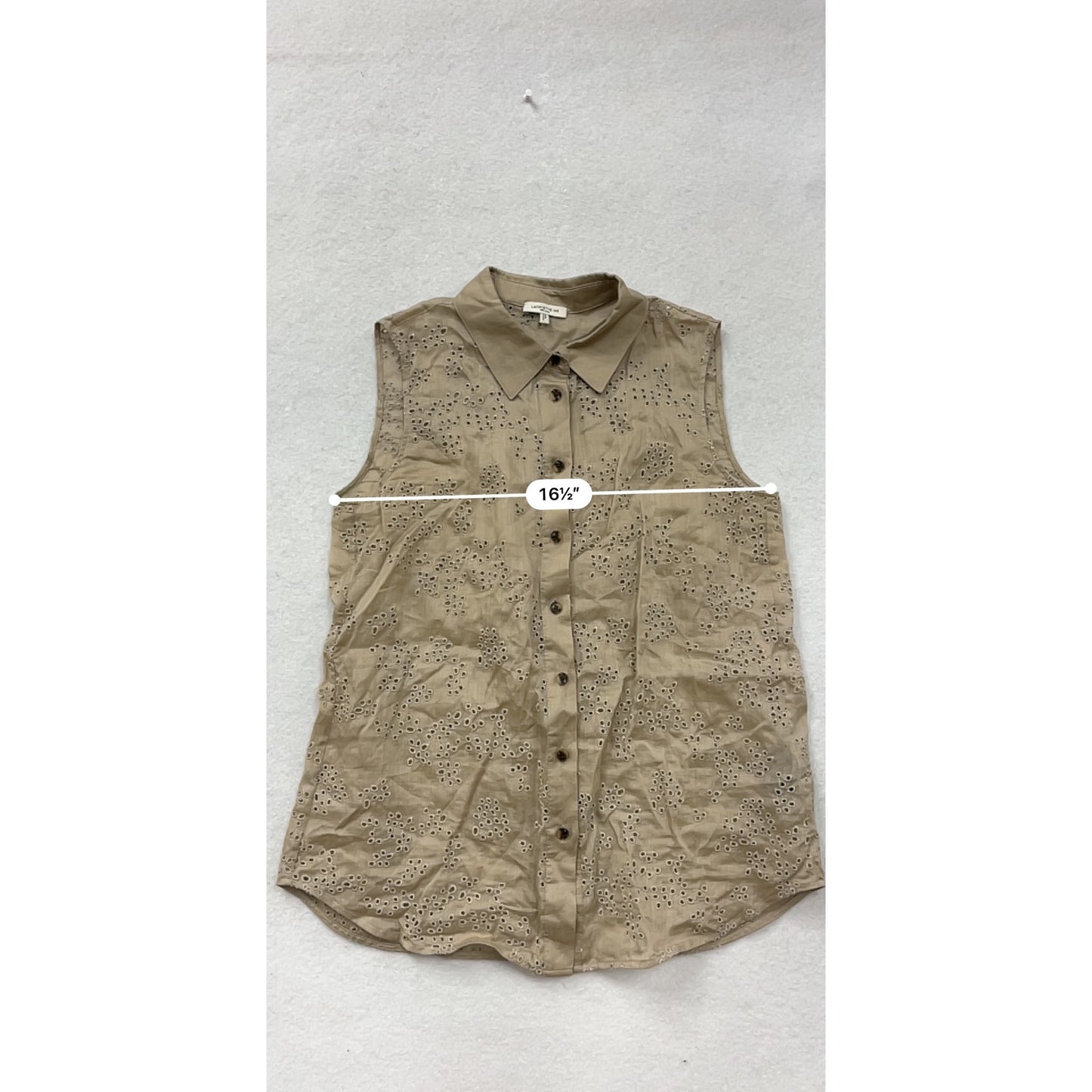 Lafayette 148 New York Tan Eyelet Sleeveless Button-Up Shirt S #8867