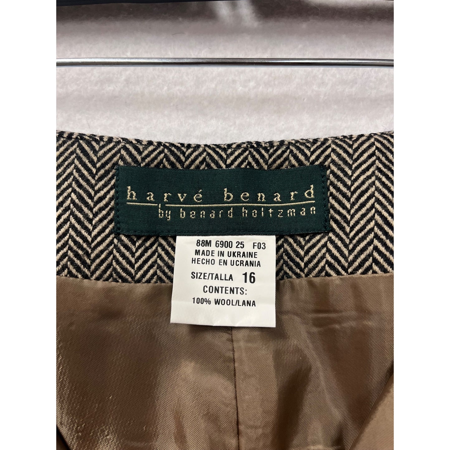 Harvé Benard Womens Wool Herringbone Wide-Leg Pants Size 16 #8350