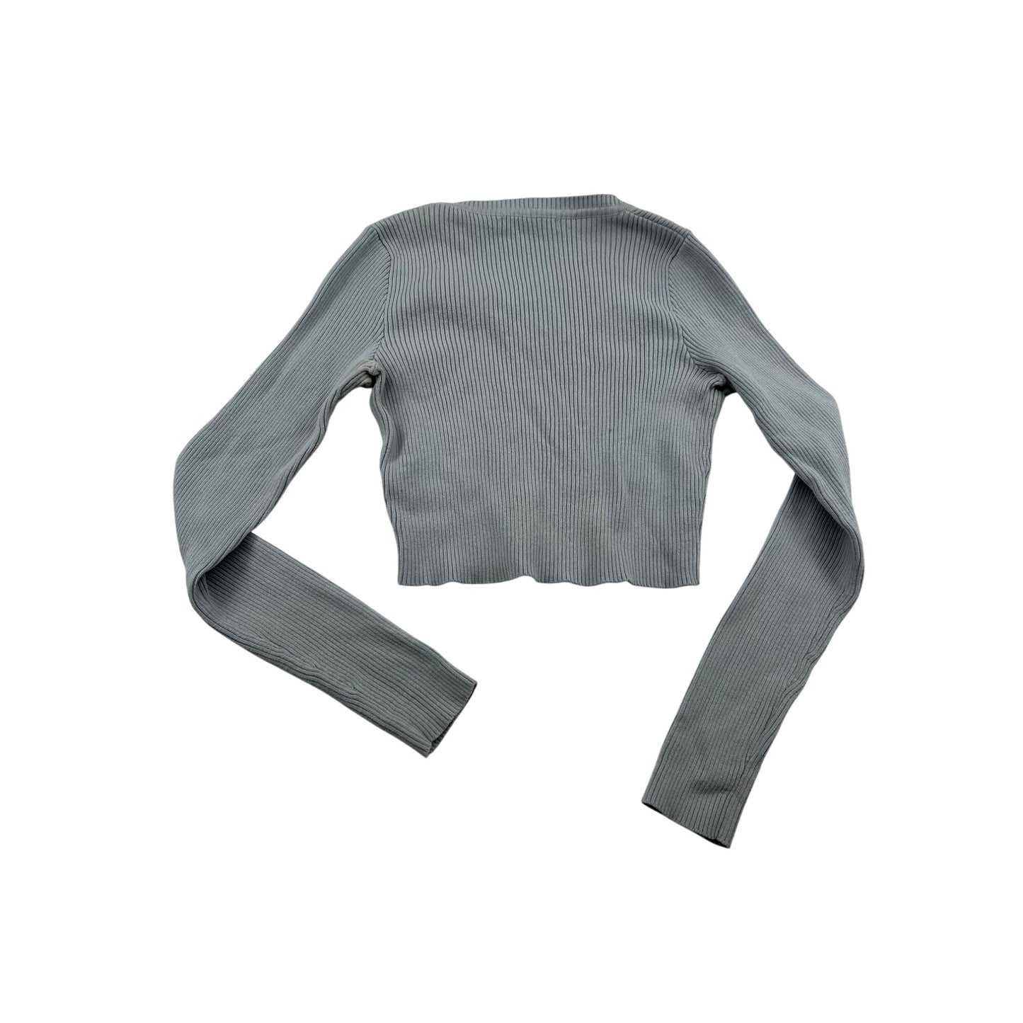 Brandy Melville Light Gray Ribbed V-Neck Cropped Knit Sweater Top #6439