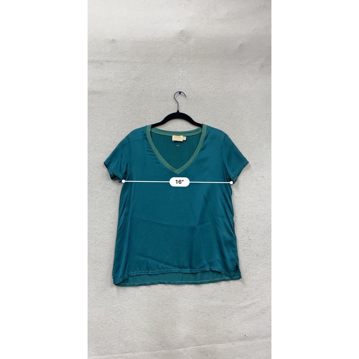 Nation V-Neck Short Sleeve Blouse In Teal XS #758A