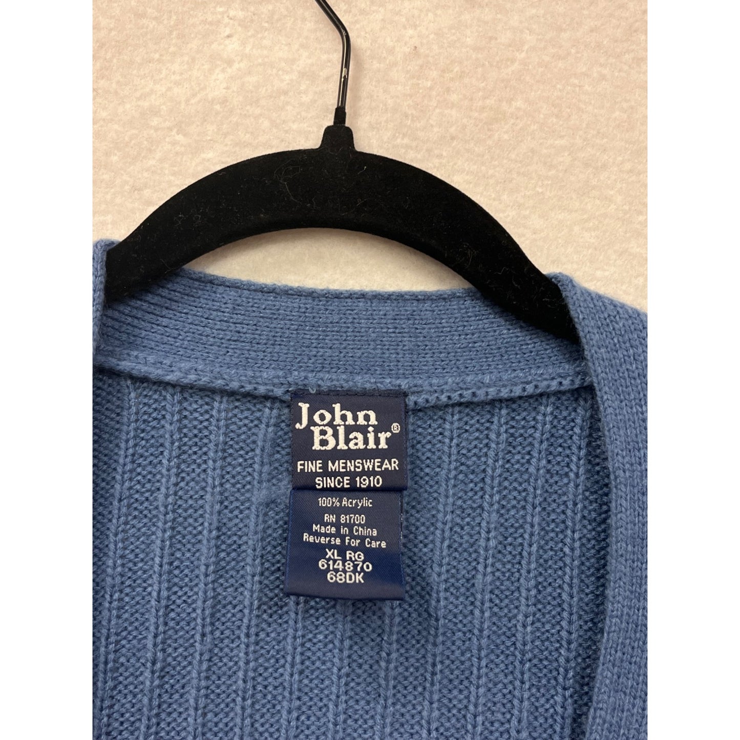 Mens John Blair Blue Cable Knit Cardigan Sweater XL #6964
