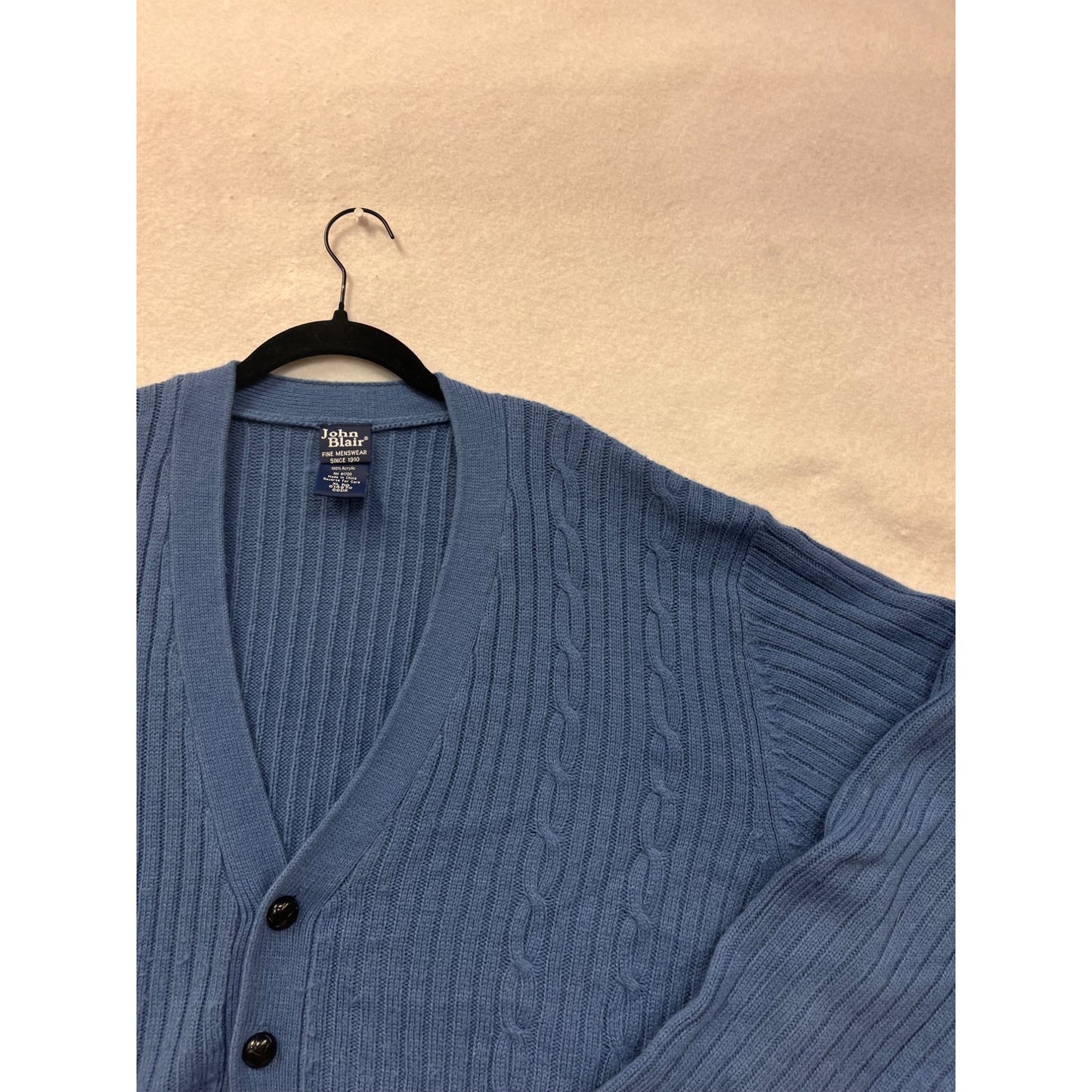 Mens John Blair Blue Cable Knit Cardigan Sweater XL #6964