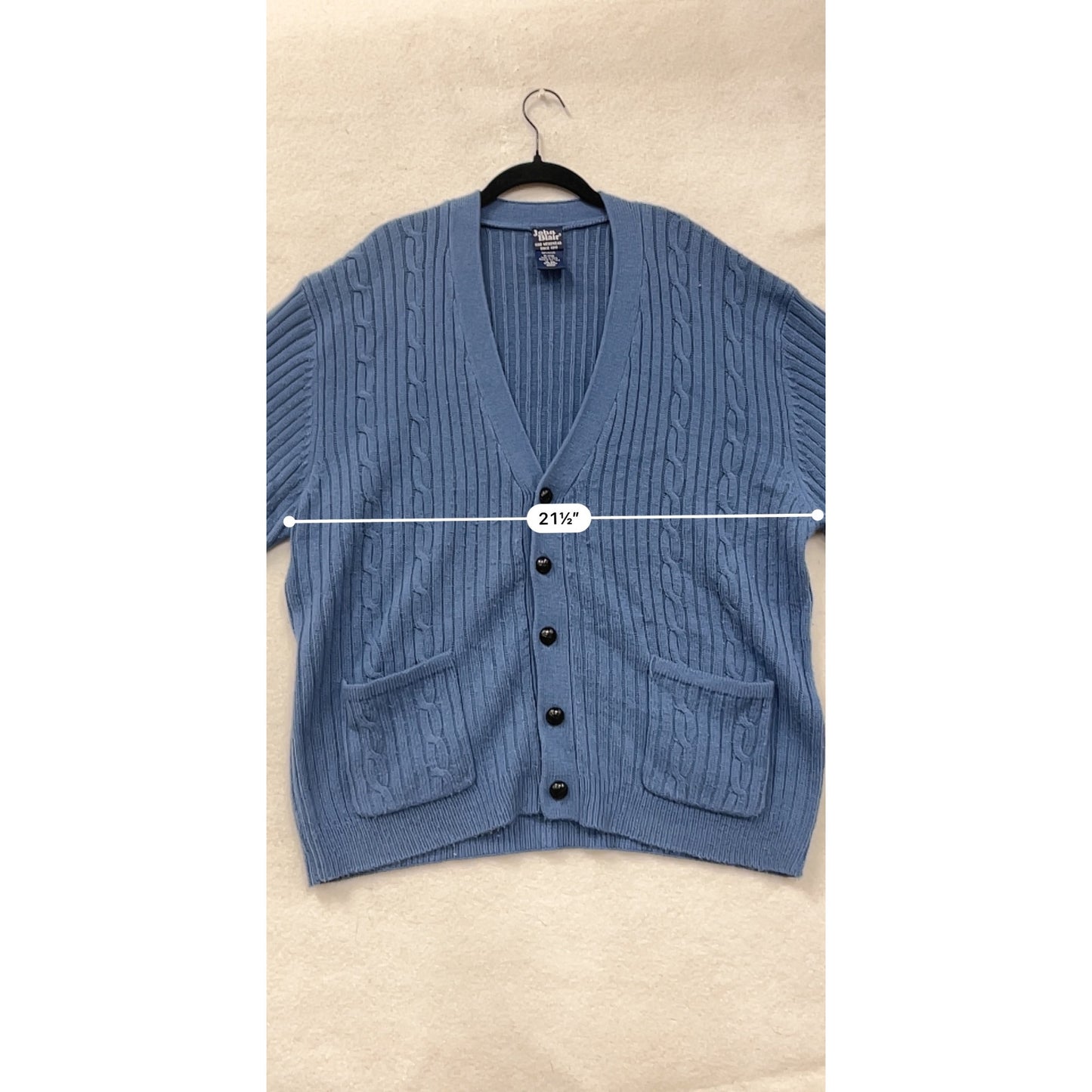 Mens John Blair Blue Cable Knit Cardigan Sweater XL #6964