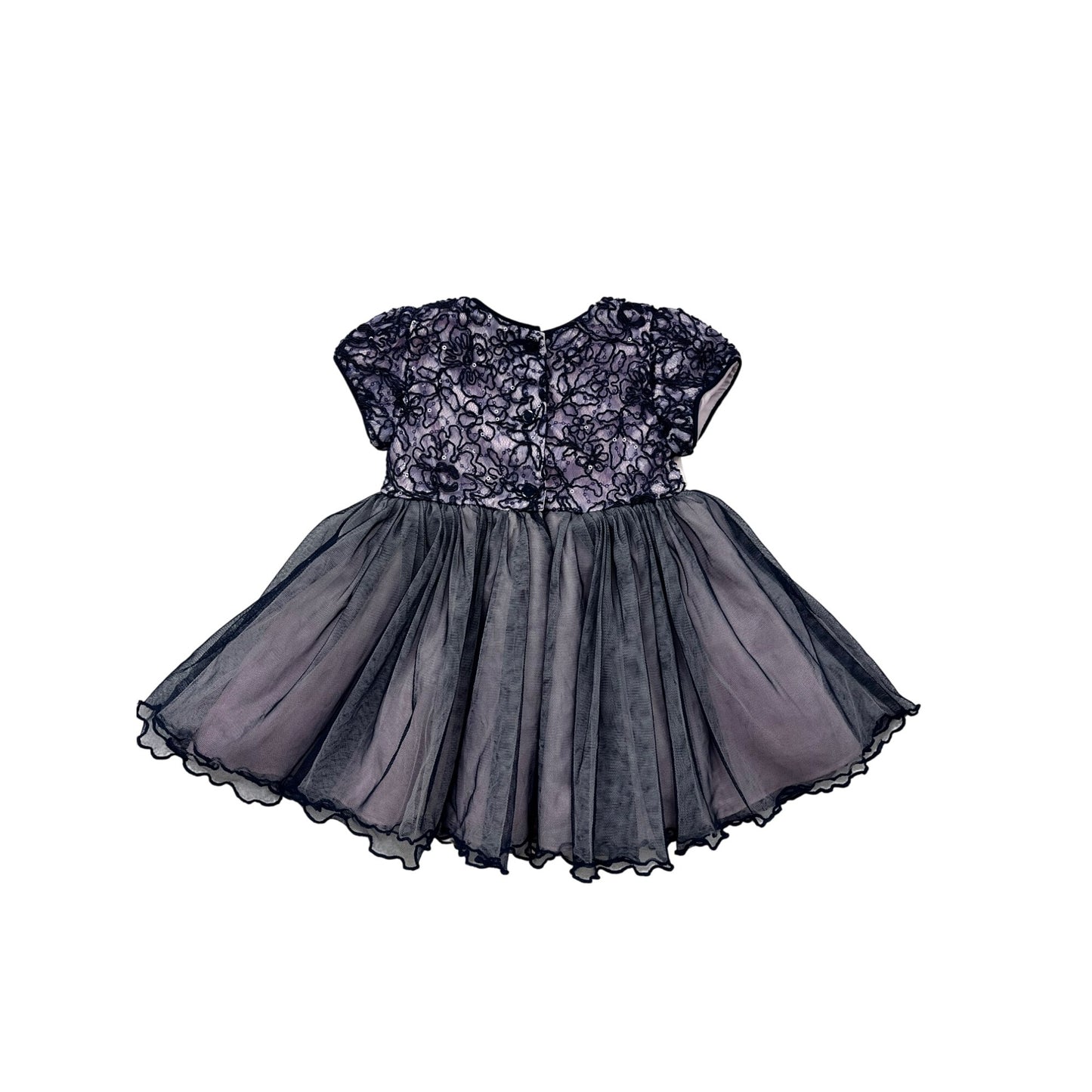 Bonnie Baby 12M Navy & Pink Lace Tulle Dress With Bow #6250