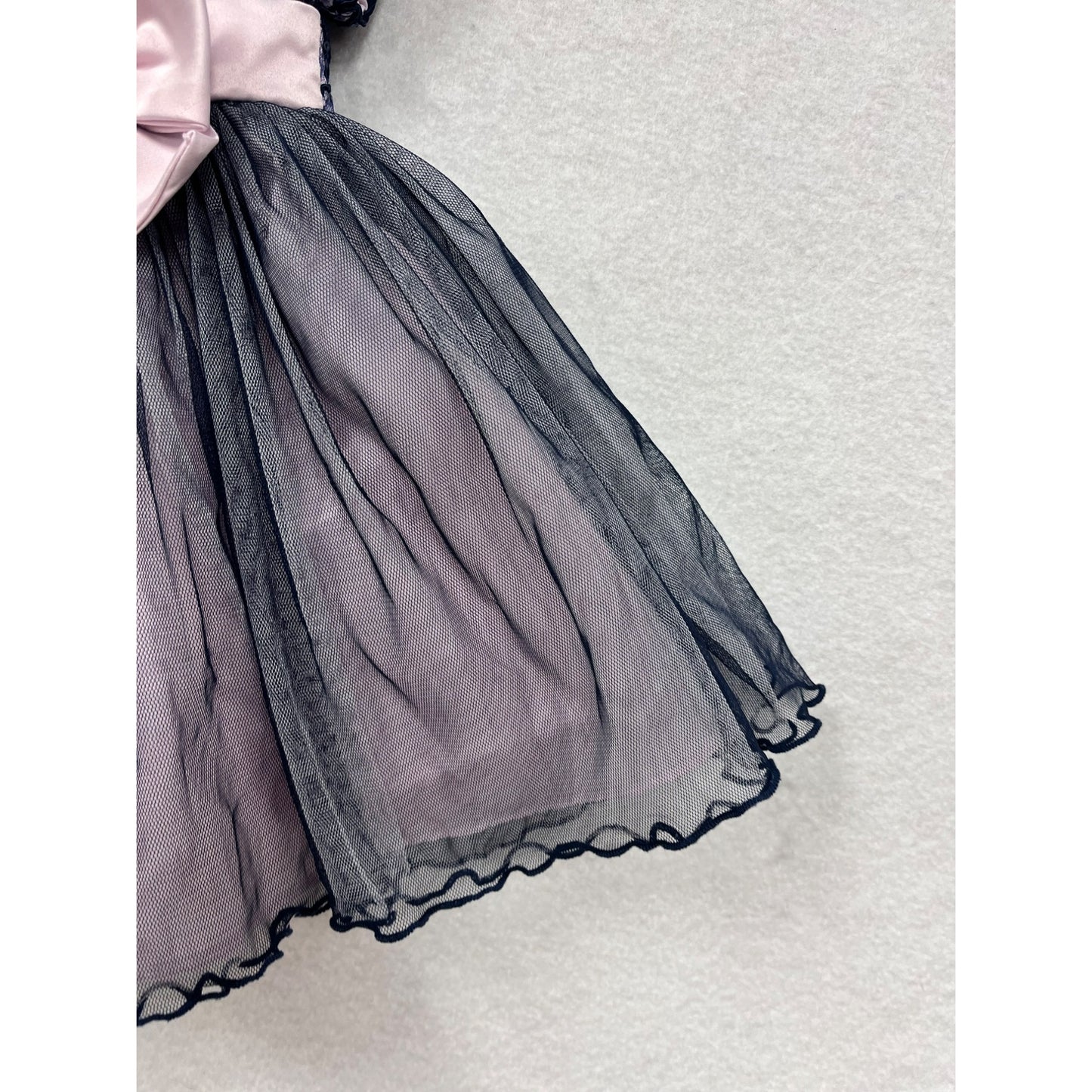 Bonnie Baby 12M Navy & Pink Lace Tulle Dress With Bow #6250