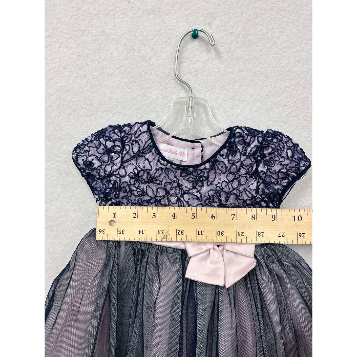 Bonnie Baby 12M Navy & Pink Lace Tulle Dress With Bow #6250