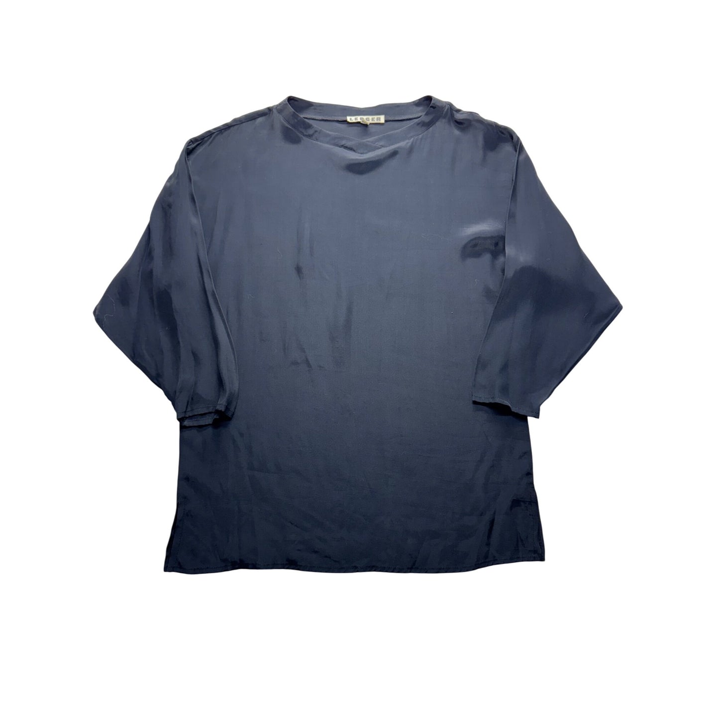 Vintage Ledger Womens Navy Blue Rayon Top Half Sleeve Medium #7754