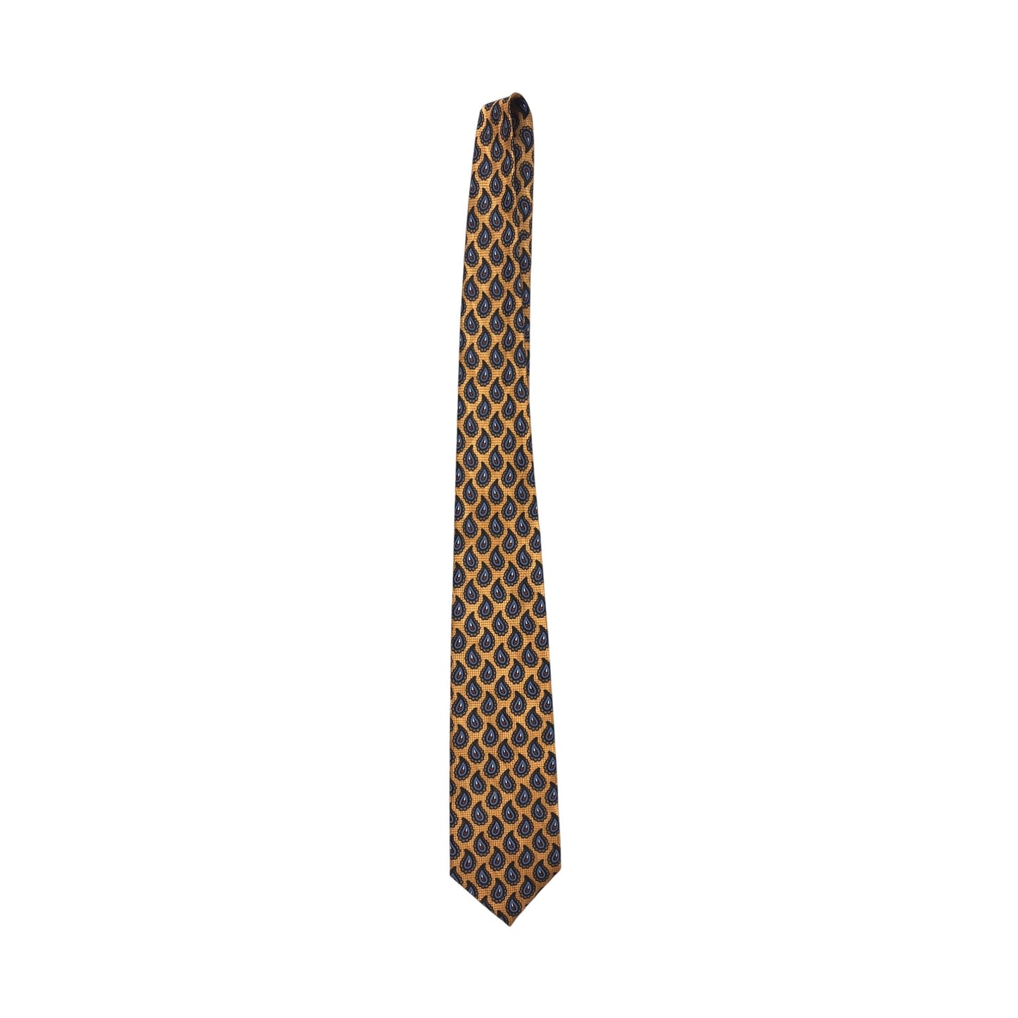 J.Z. Richards Mens Silk Tie Gold & Blue Paisley Design #8041