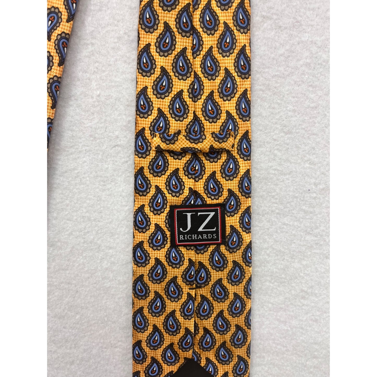J.Z. Richards Mens Silk Tie Gold & Blue Paisley Design #8041
