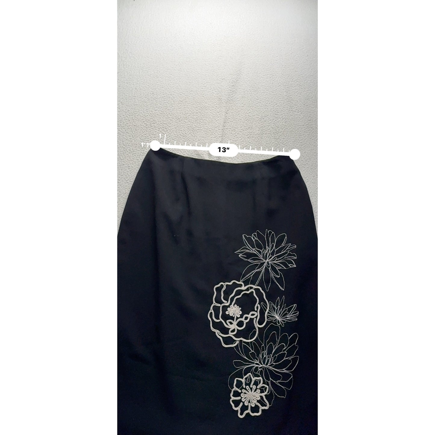 Charter Club Embroidered Floral Black Pencil Skirt 100% Polyester #9565