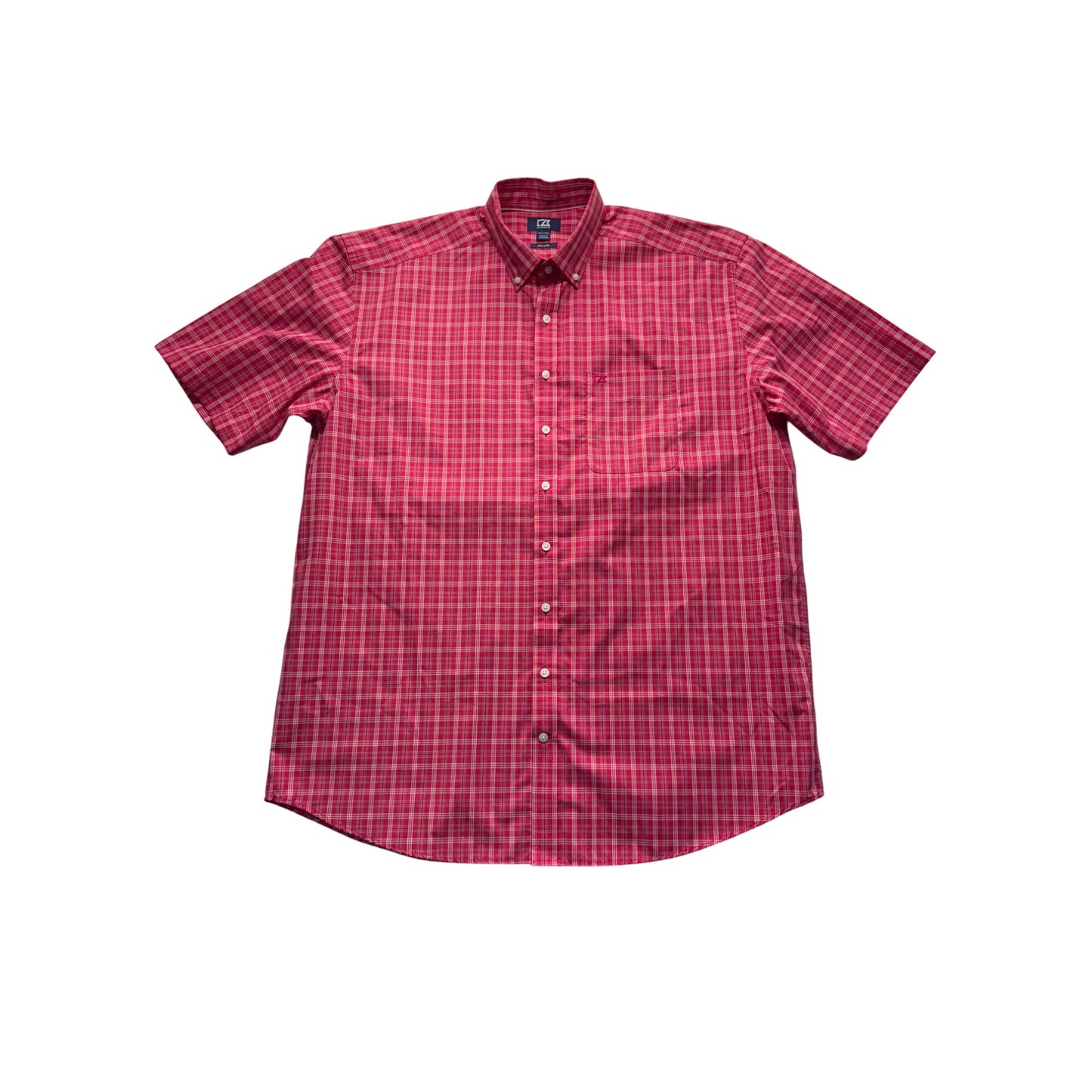 Cutter & Buck Mens Red Plaid Button-Up Short Sleeve Shirt XLT Easy Care #7777