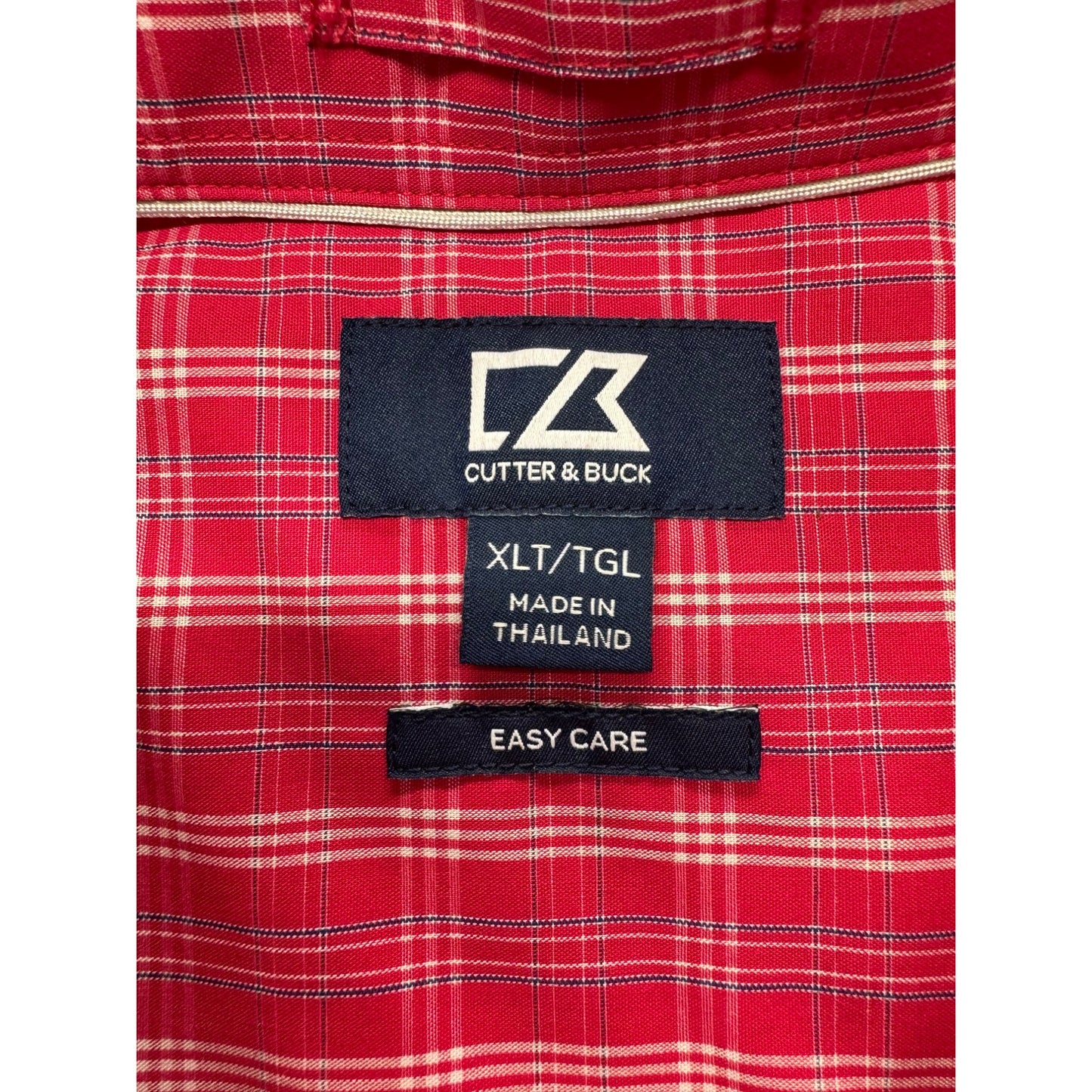 Cutter & Buck Mens Red Plaid Button-Up Short Sleeve Shirt XLT Easy Care #7777