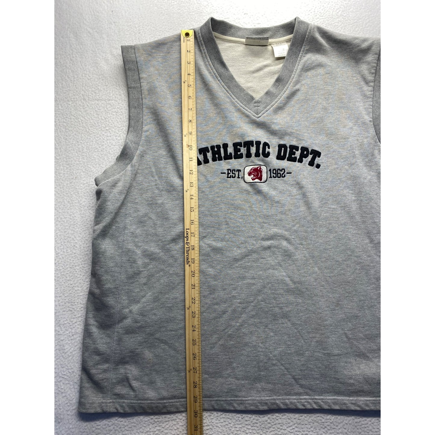Vintage Athletic Works Sleeveless Gray V-Neck Shirt With "Athletic Dept. Est. 1962" #7294