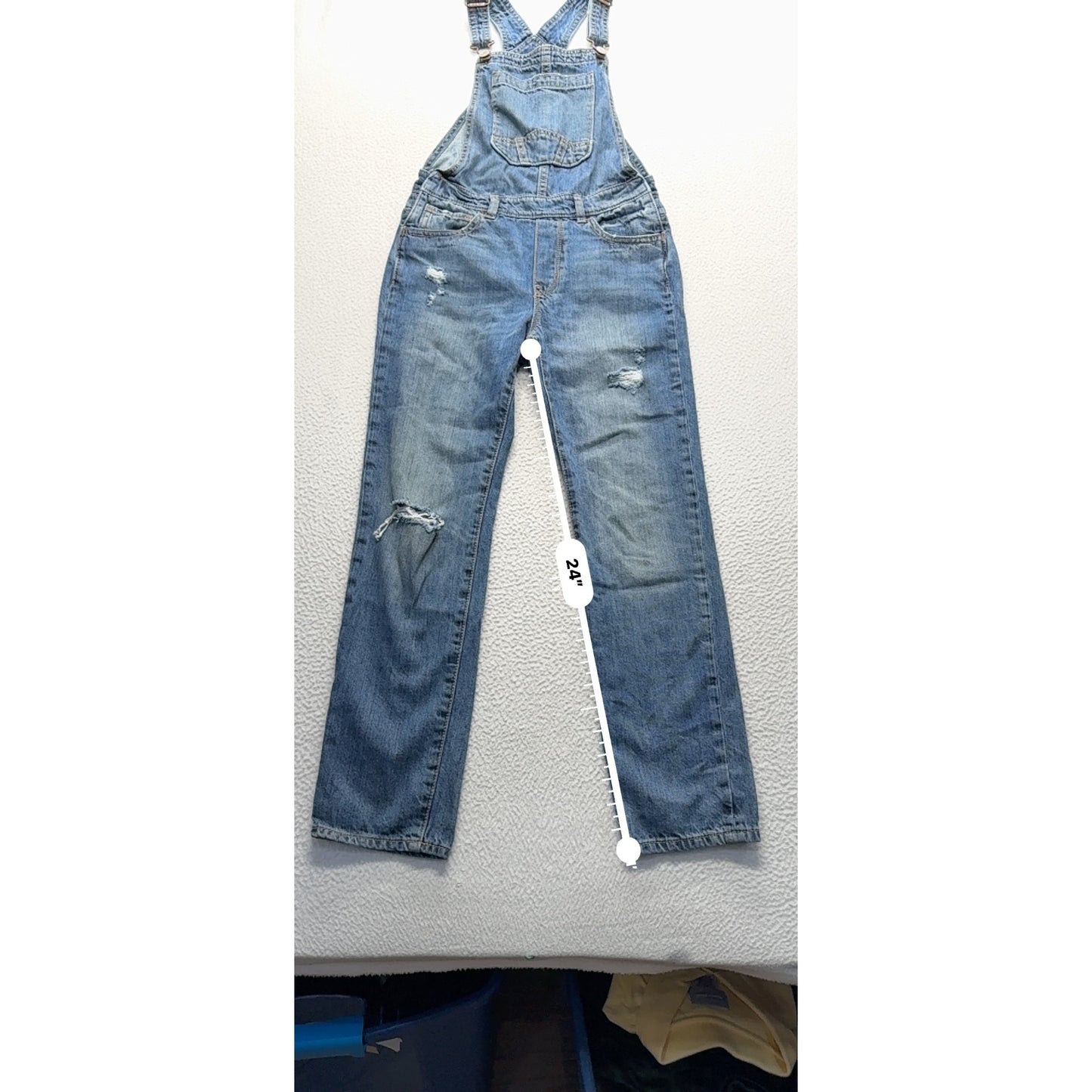 Gap Denim Overalls L Regular Blue Distressed Jeans Made In Bangladesh #7989