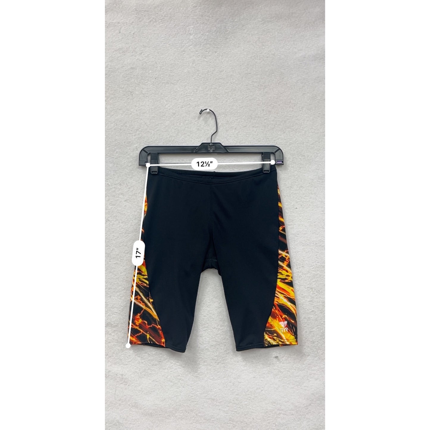 TYR Mens Swim Jammers Size 30 Black & Flame Print #6793