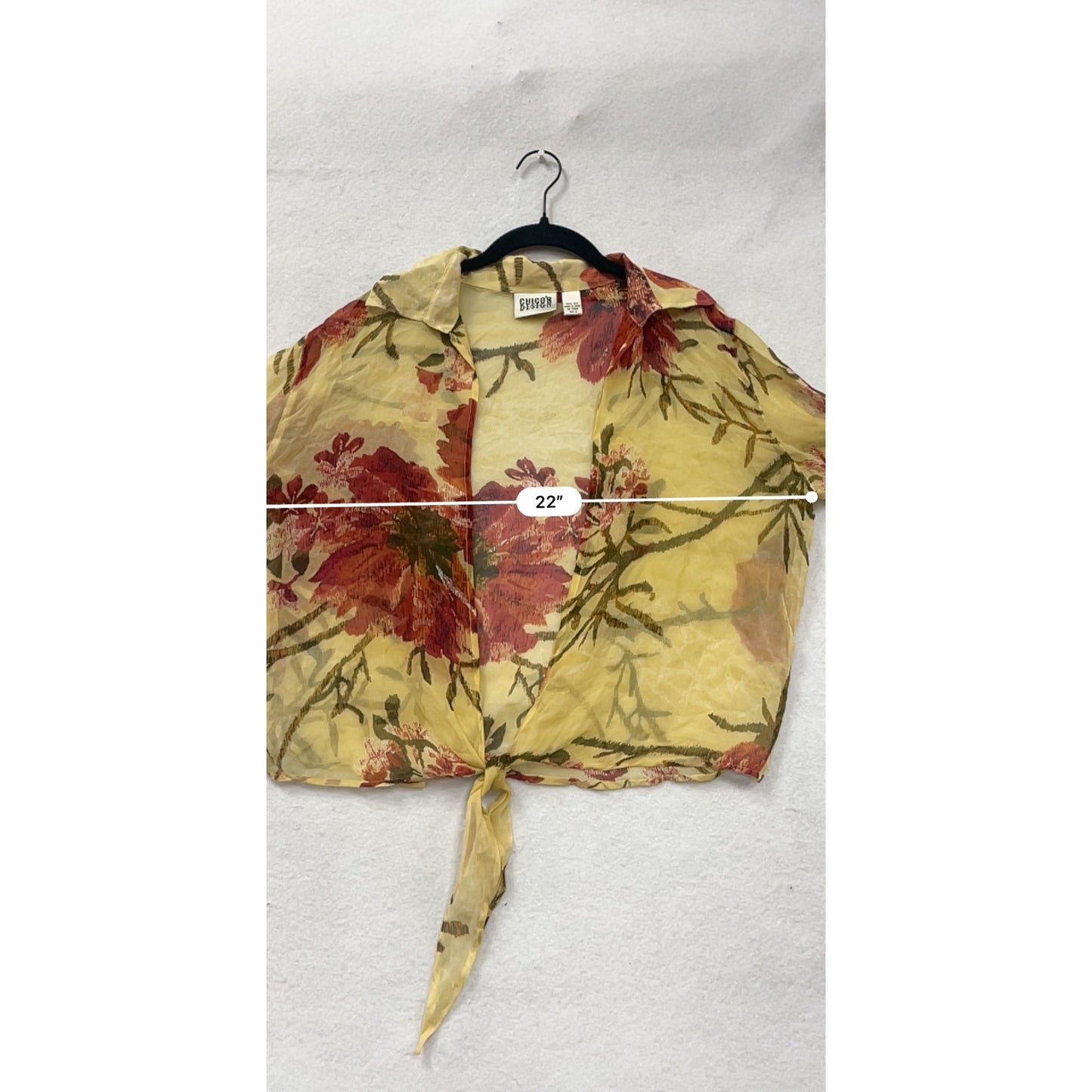 Chicos Sheer Floral Tie-Front Silk Blouse Size 2 #8624