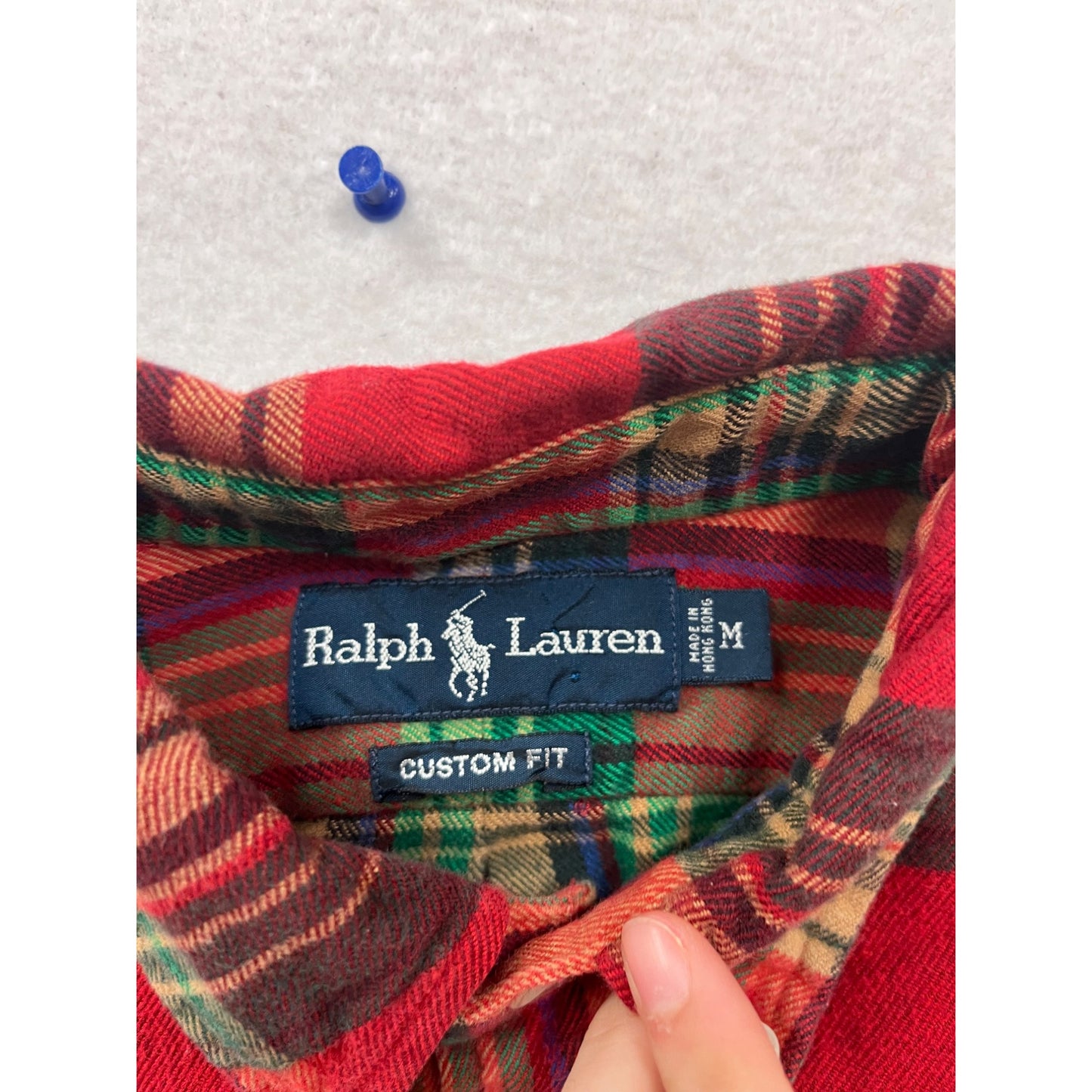 Ralph Lauren Red Plaid Flannel Button-Down Casual Shirt M #933A