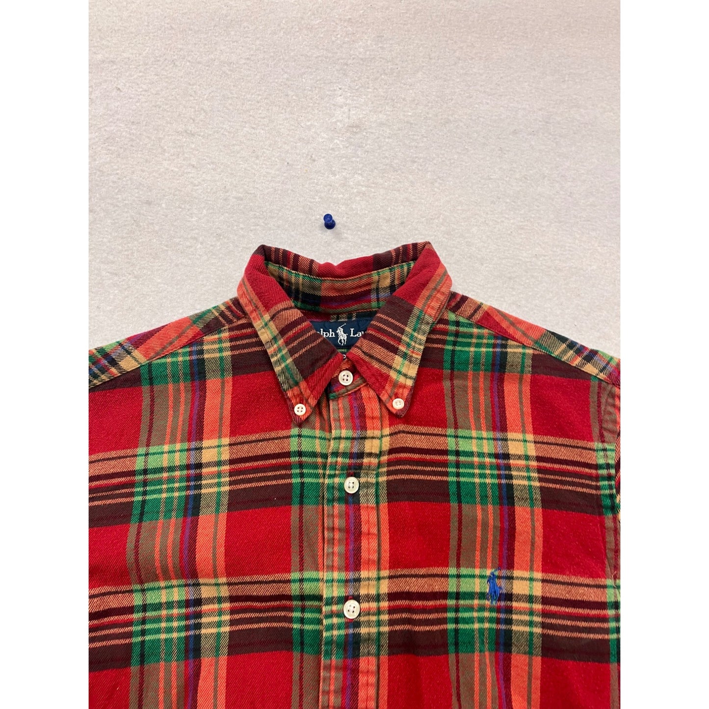 Ralph Lauren Red Plaid Flannel Button-Down Casual Shirt M #933A