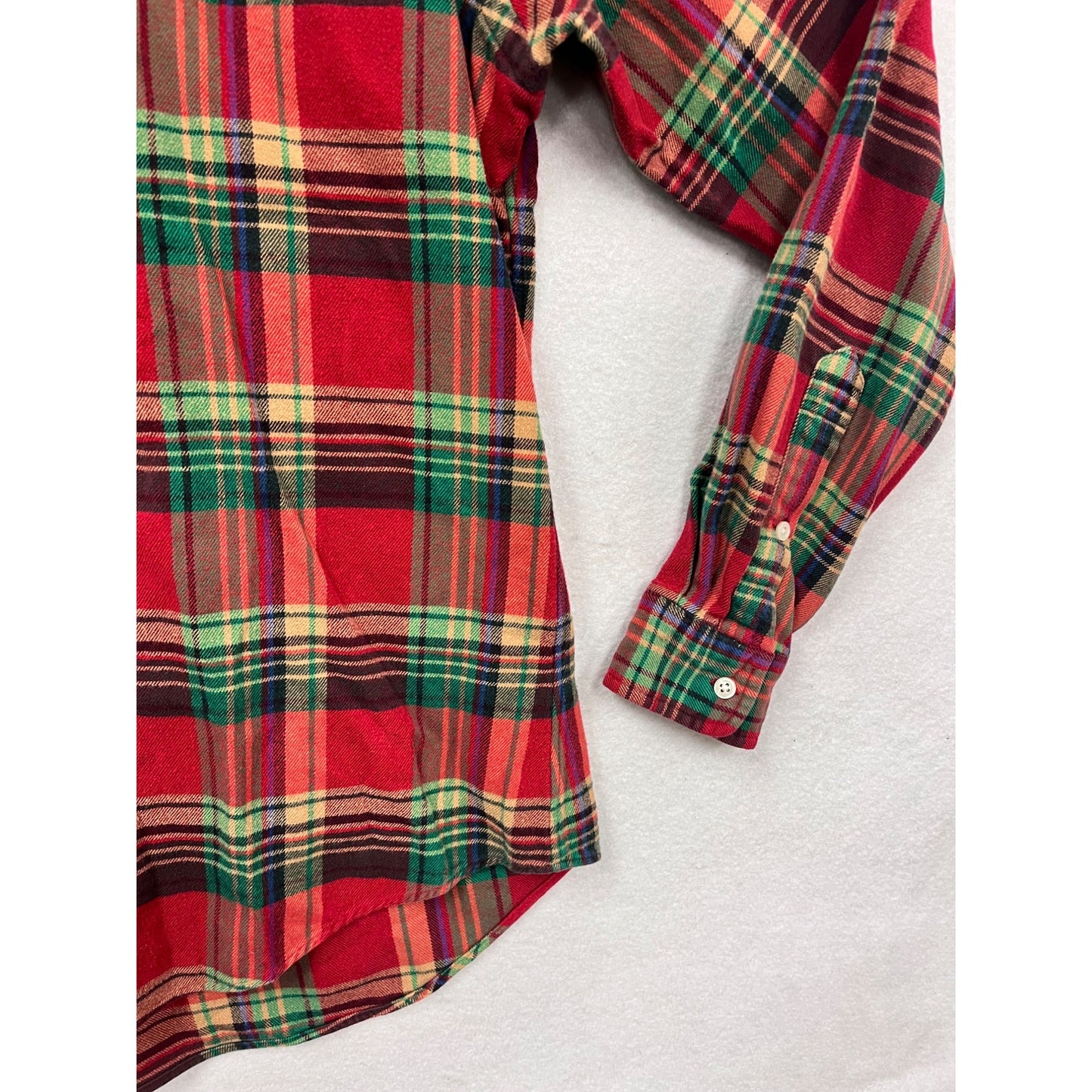 Ralph Lauren Red Plaid Flannel Button-Down Casual Shirt M #933A