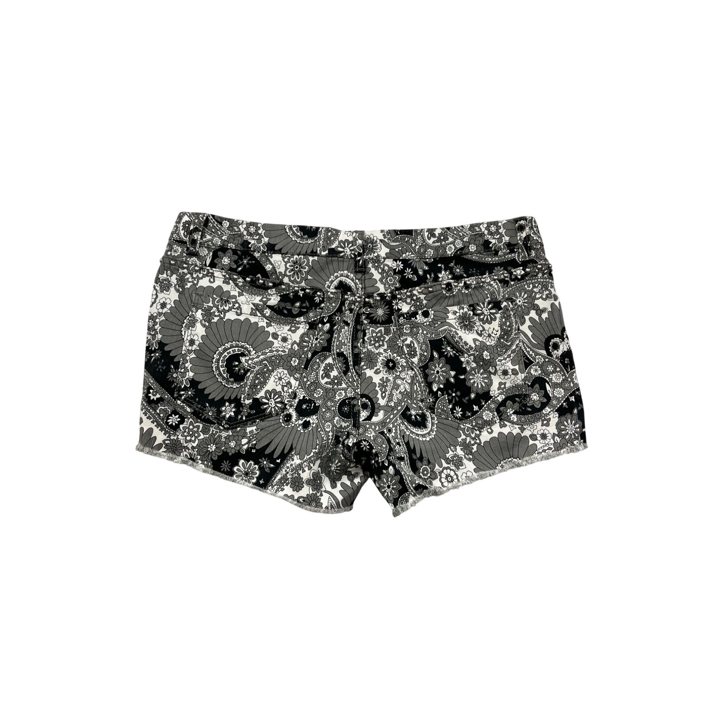 Womens Large Black & White Floral Print Studded Denim Shorts #8040