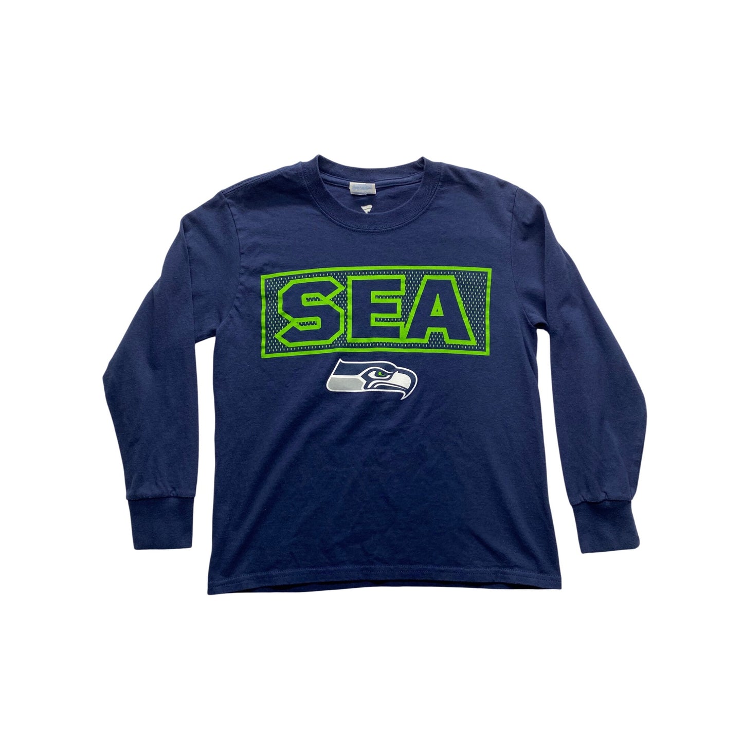 Seattle Seahawks Youth Long Sleeve Navy T-Shirt 100% Cotton #7313