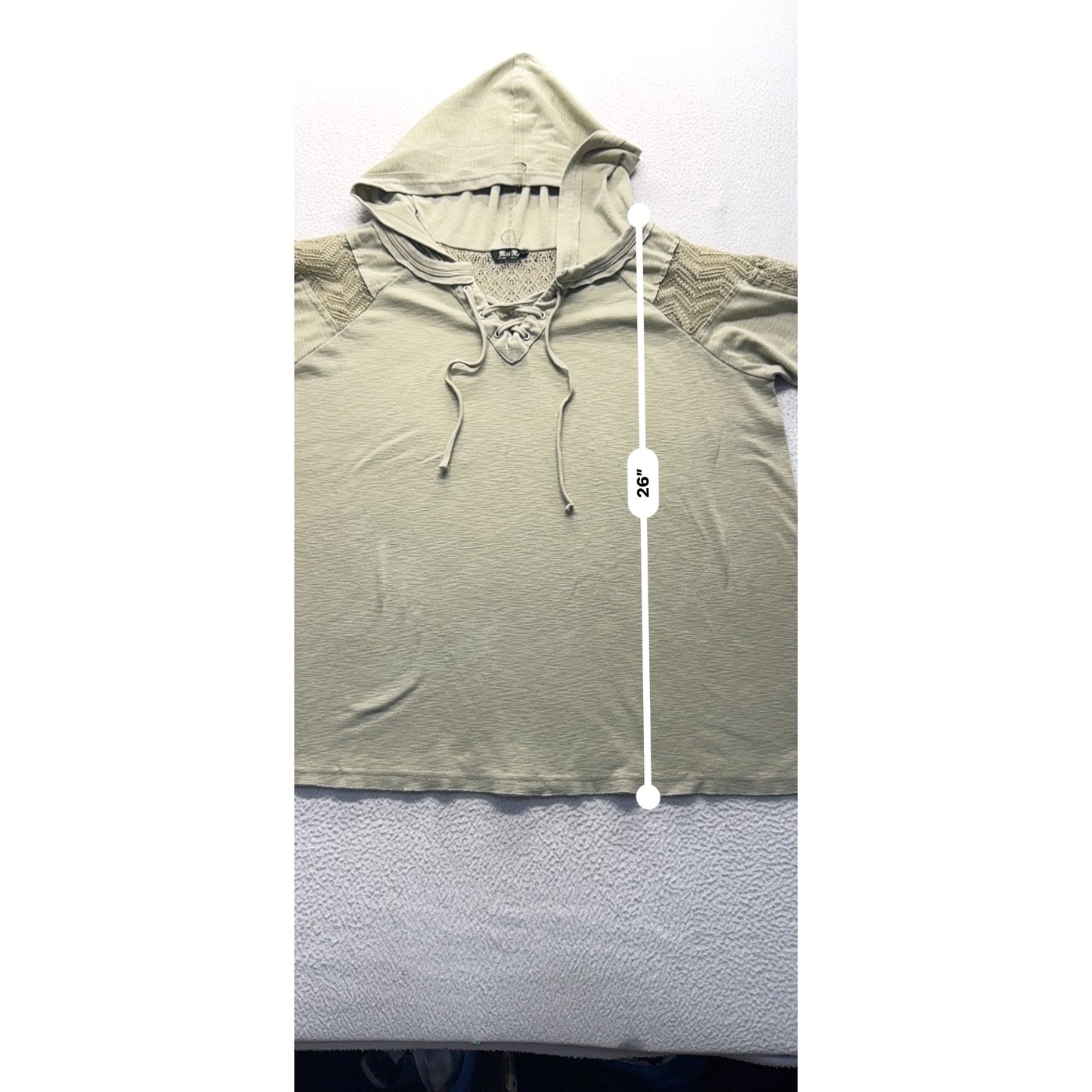 Miss Me Sage Green Hooded Top With Lace Mesh Detailed Sleeves & Back #9594