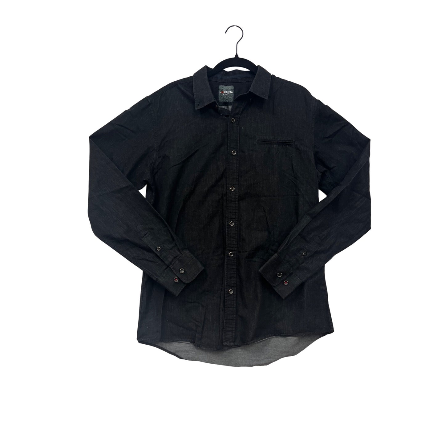 Moshuma Mens Black Long Sleeve Button-Up Shirt L #9297
