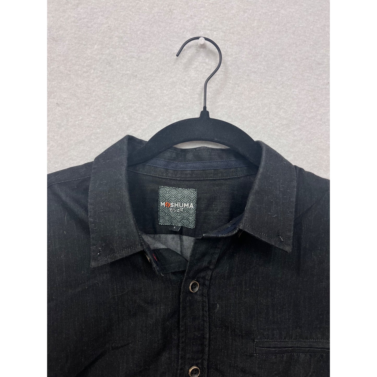 Moshuma Mens Black Long Sleeve Button-Up Shirt L #9297