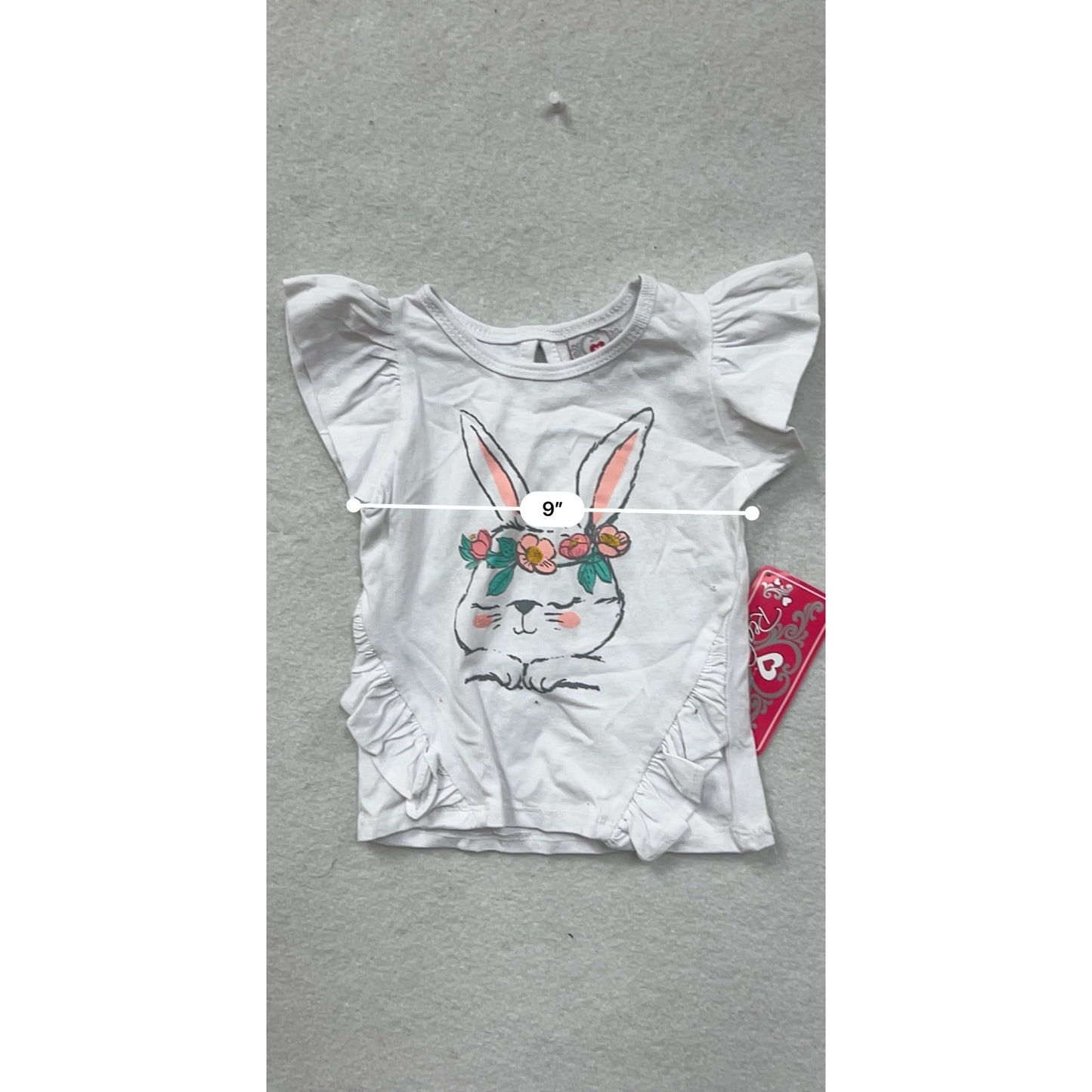 Baby Girl White Bunny Graphic T-Shirt With Ruffle Sleeves 12M #8159