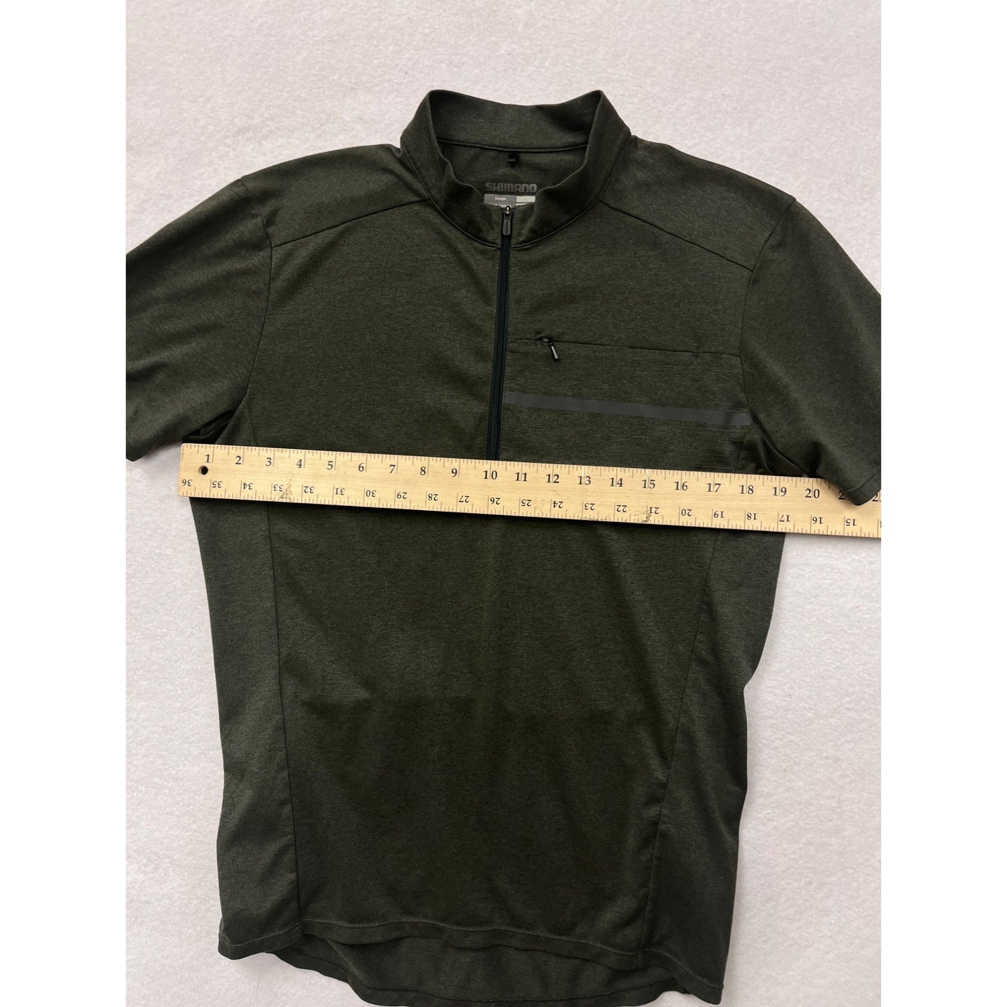 Shimano Mens Cycling Jersey Large 100% Polyester Dark Green With Zipper Pocket & Reflective Accents #6529